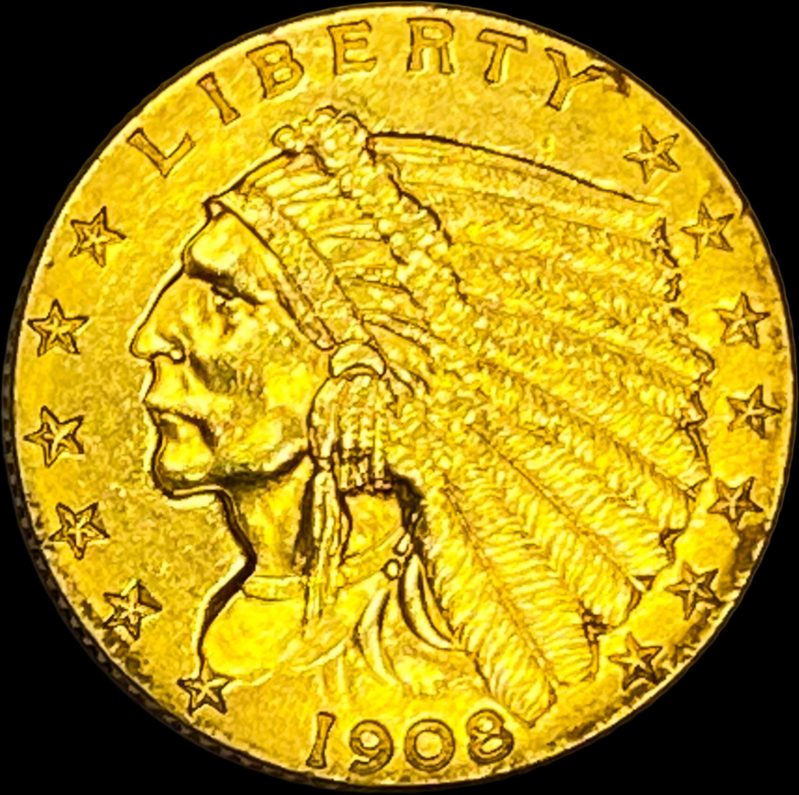 1908 Indian Head $2.5 Gold Quarter Eagle CLOSELY UNCIRCULATED (1 of 2)