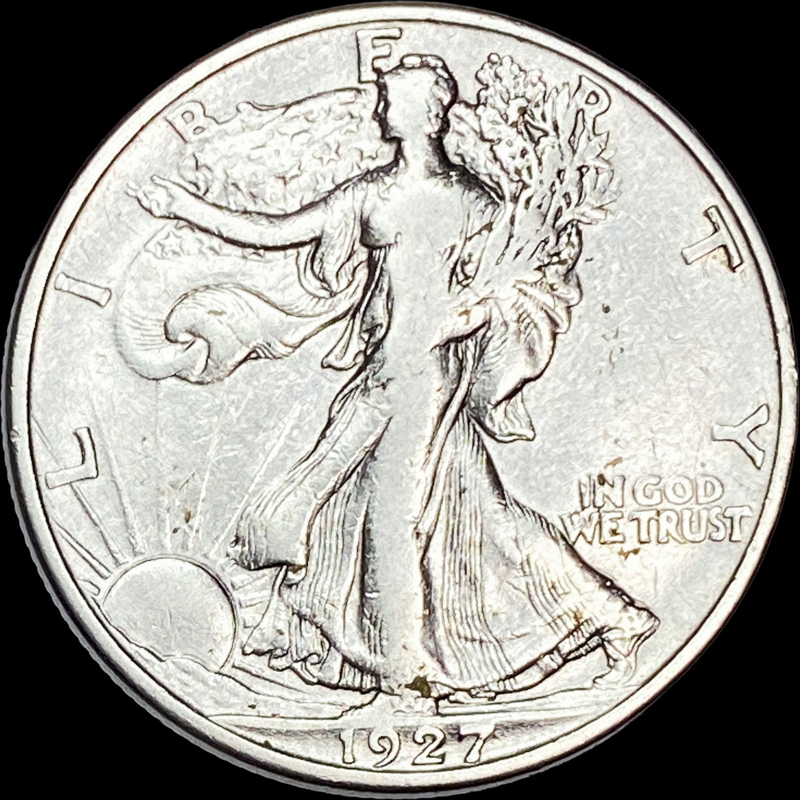 1927-S Silver Walking Liberty Half Dollar ABOUT UNCIRCULATED: 1927-S Silver Walking Liberty Half Dollar ABOUT UNCIRCULATED