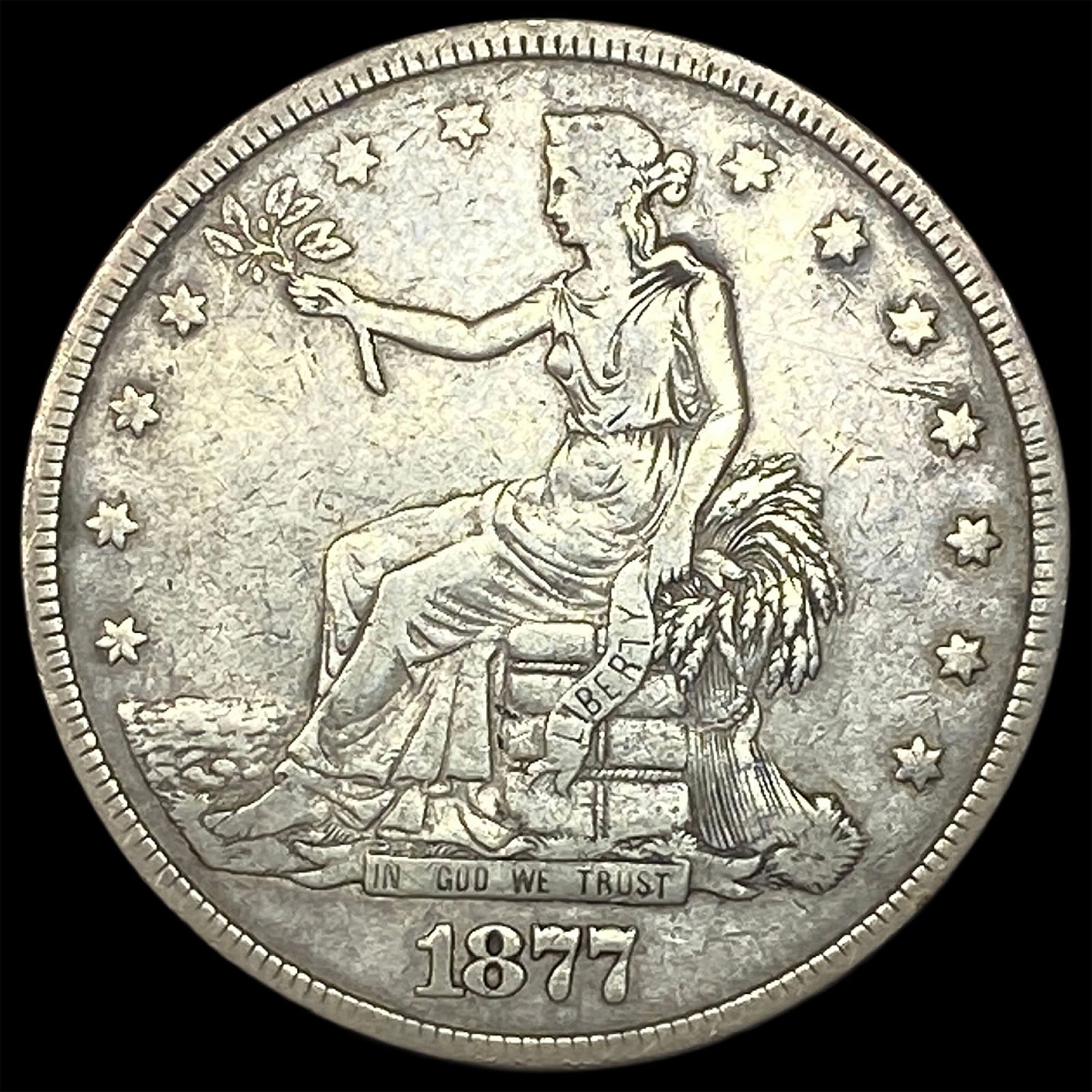 1877 Silver Trade Dollar ABOUT UNCIRCULATED: 1877 Silver Trade Dollar ABOUT UNCIRCULATED