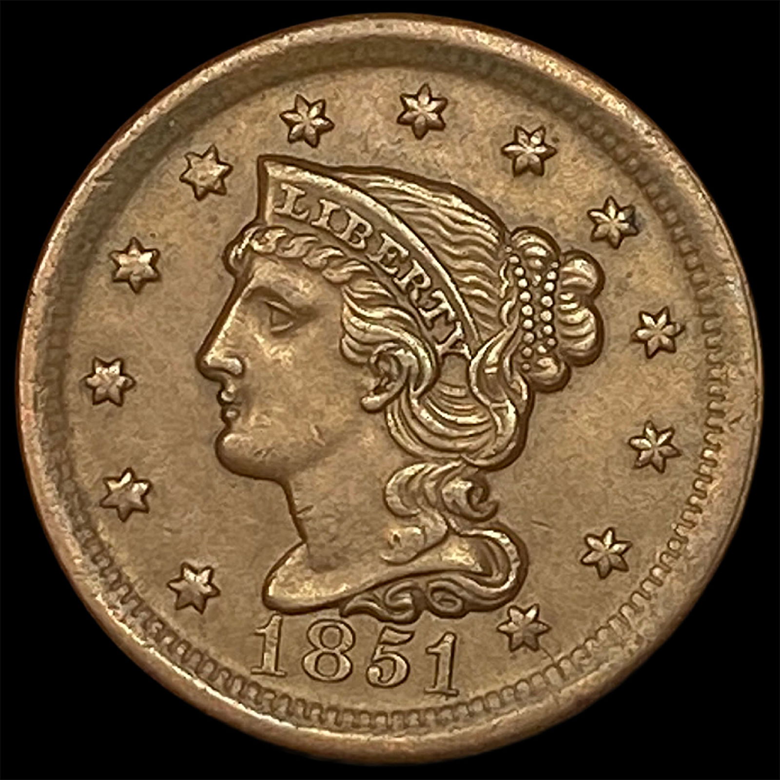 1851 Braided Hair Large Cent CLOSELY UNCIRCULATED (1 of 2)