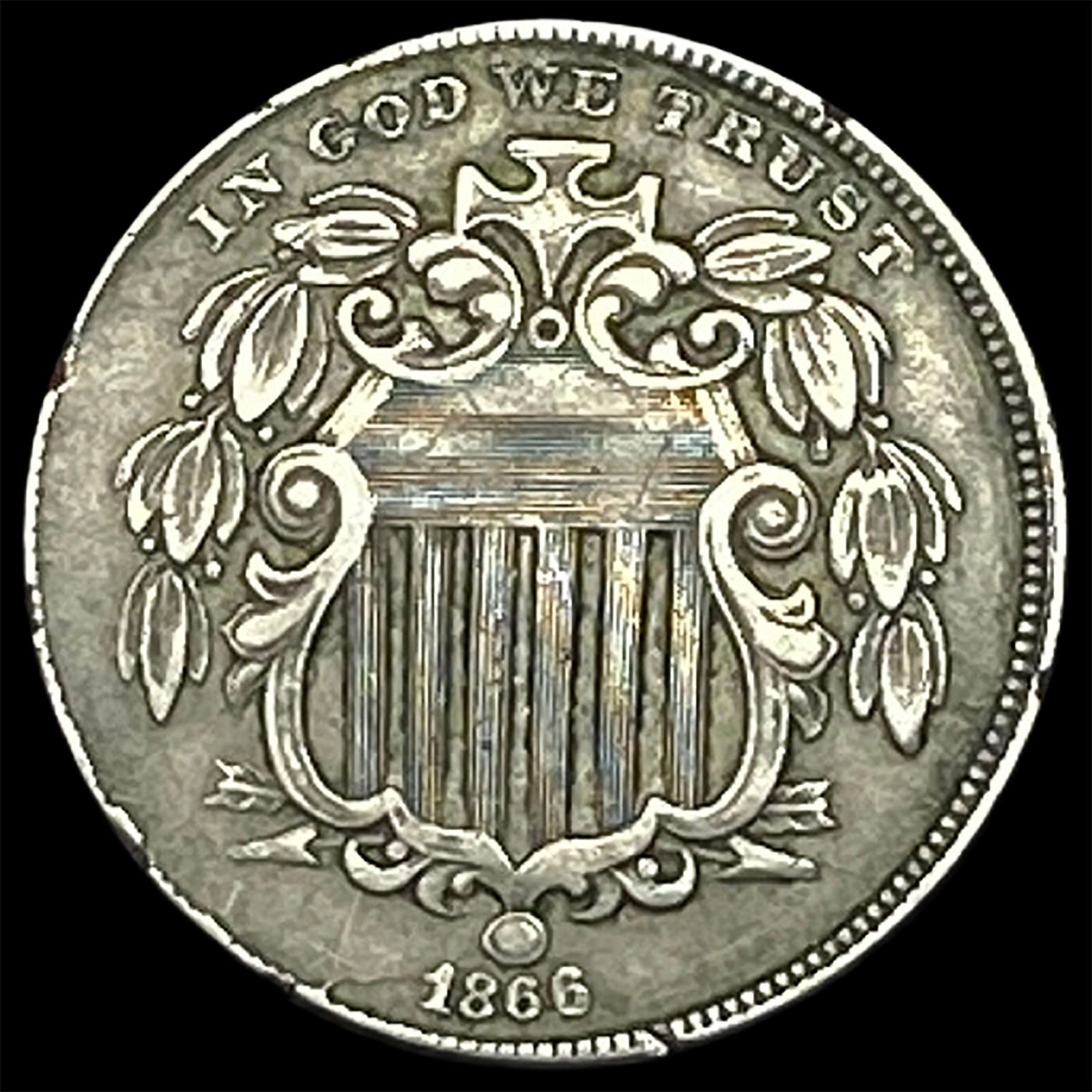 1866 Shield Nickel NEARLY UNCIRCULATED: 1866 Shield Nickel NEARLY UNCIRCULATED