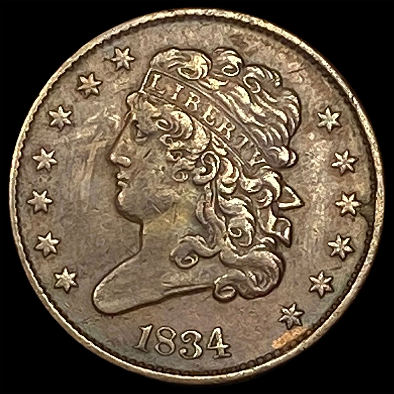 1834 Copper Half Cent CLOSELY UNCIRCULATED: 1834 Copper Half Cent CLOSELY UNCIRCULATED