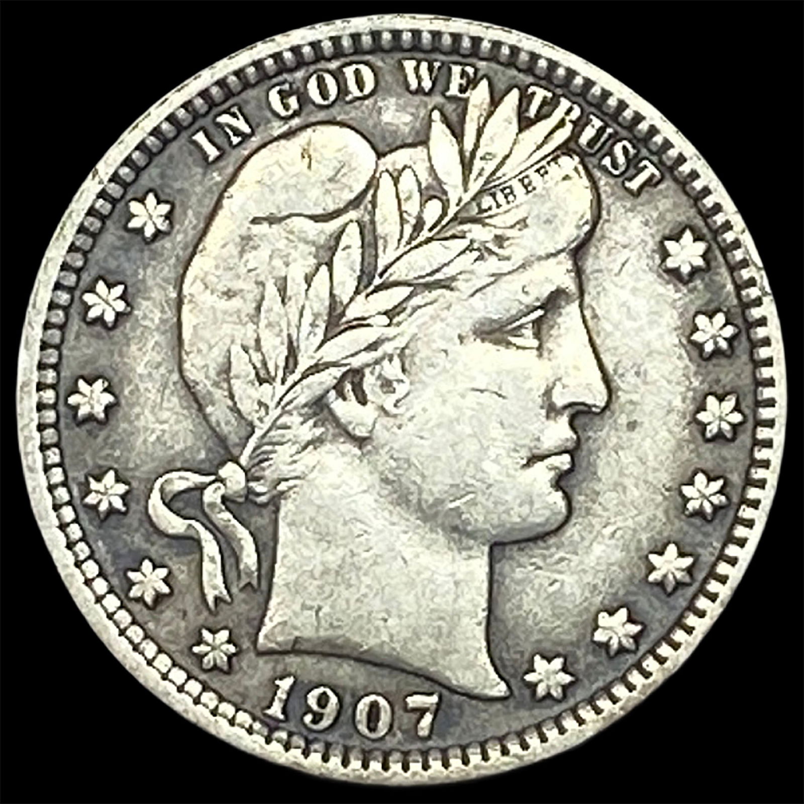 1907 Barber Silver Quarter NEARLY UNCIRCULATED: 1907 Barber Silver Quarter NEARLY UNCIRCULATED