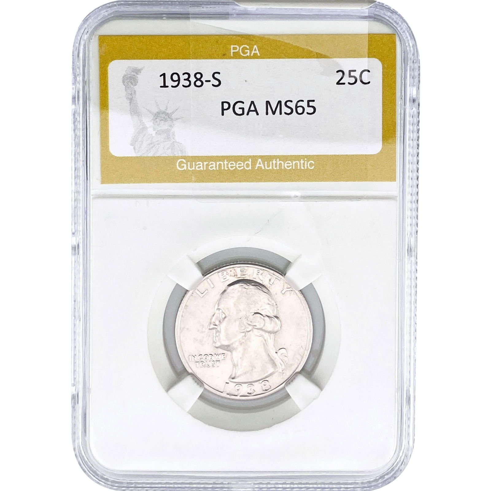 1938-S Washington Silver Quarter PGA MS65: 1938-S Washington Silver Quarter PGA MS65