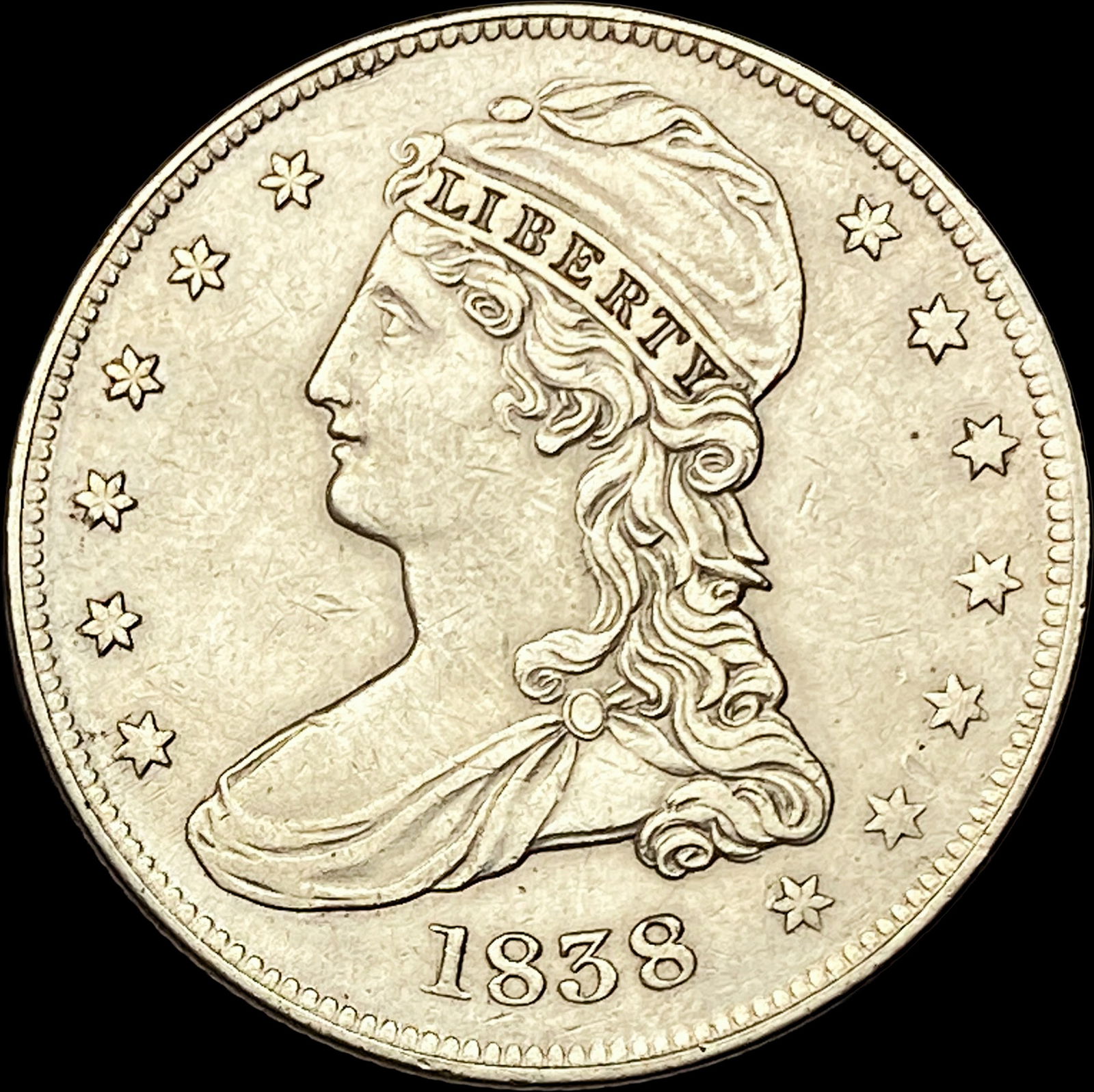 1838 Silver Half Dollar (Capped Bust) CLOSELY UNCIRCULATED: 1838 Silver Half Dollar (Capped Bust) CLOSELY UNCIRCULATED