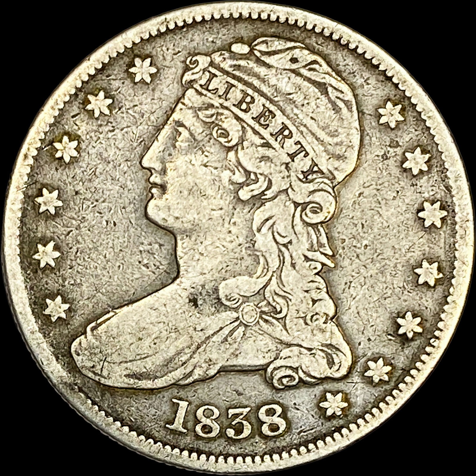 1838 Silver Half Dollar (Capped Bust) LIGHTLY CIRCULATED: 1838 Silver Half Dollar (Capped Bust) LIGHTLY CIRCULATED