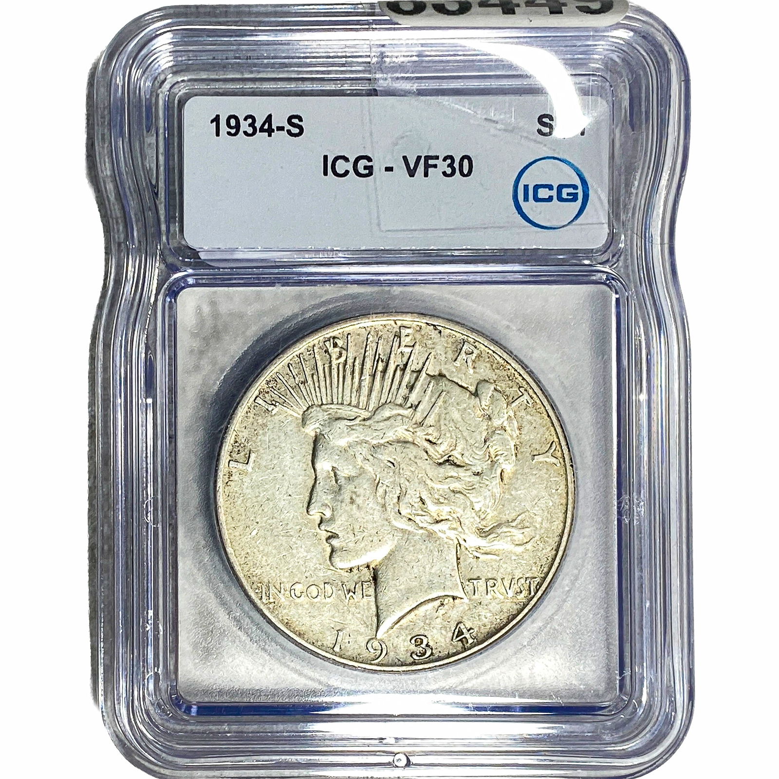 1934-S Silver Peace Dollar ICG VF30: 1934-S Silver Peace Dollar ICG VF30