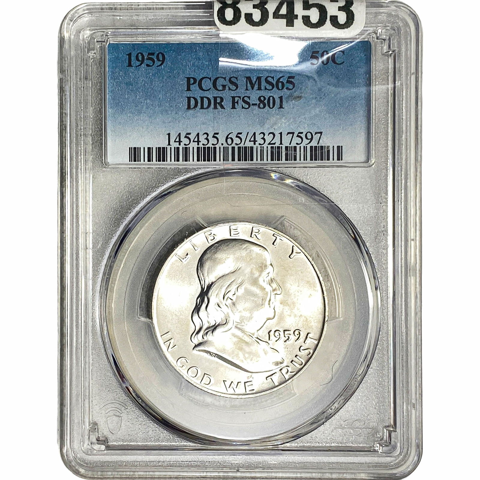 1959 Franklin Half Dollar PCGS MS65 DDE FS-108: 1959 Franklin Half Dollar PCGS MS65 DDE FS-108