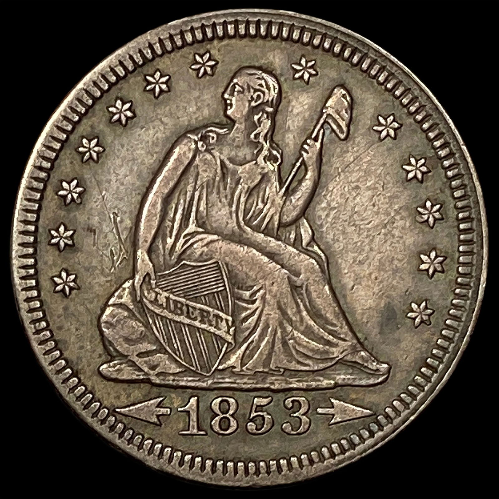 1853 Arrows Seated Liberty Quarter CLOSELY UNCIRCULATED: 1853 Arrows Seated Liberty Quarter CLOSELY UNCIRCULATED