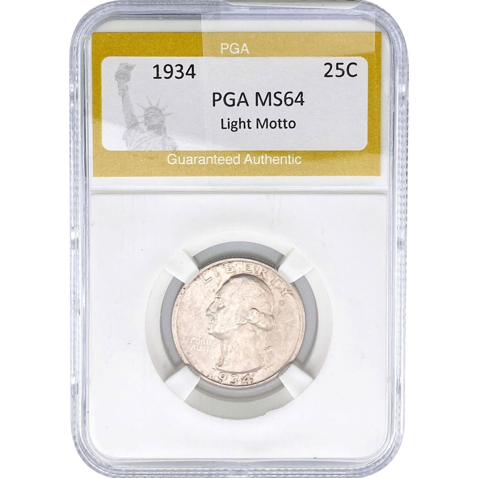1934 Washington Silver Quarter PGA MS64 Light Motto: 1934 Washington Silver Quarter PGA MS64 Light Motto
