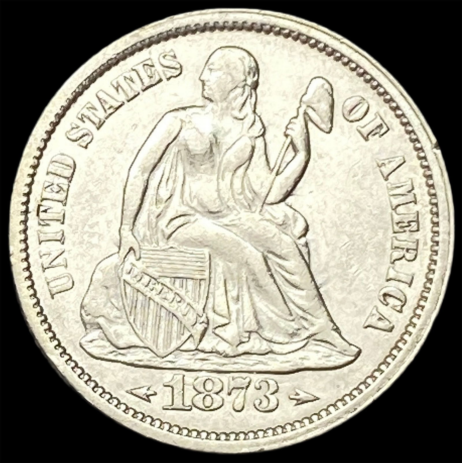 1873 Arrows Seated Liberty Dime NEARLY UNCIRCULATED: 1873 Arrows Seated Liberty Dime NEARLY UNCIRCULATED