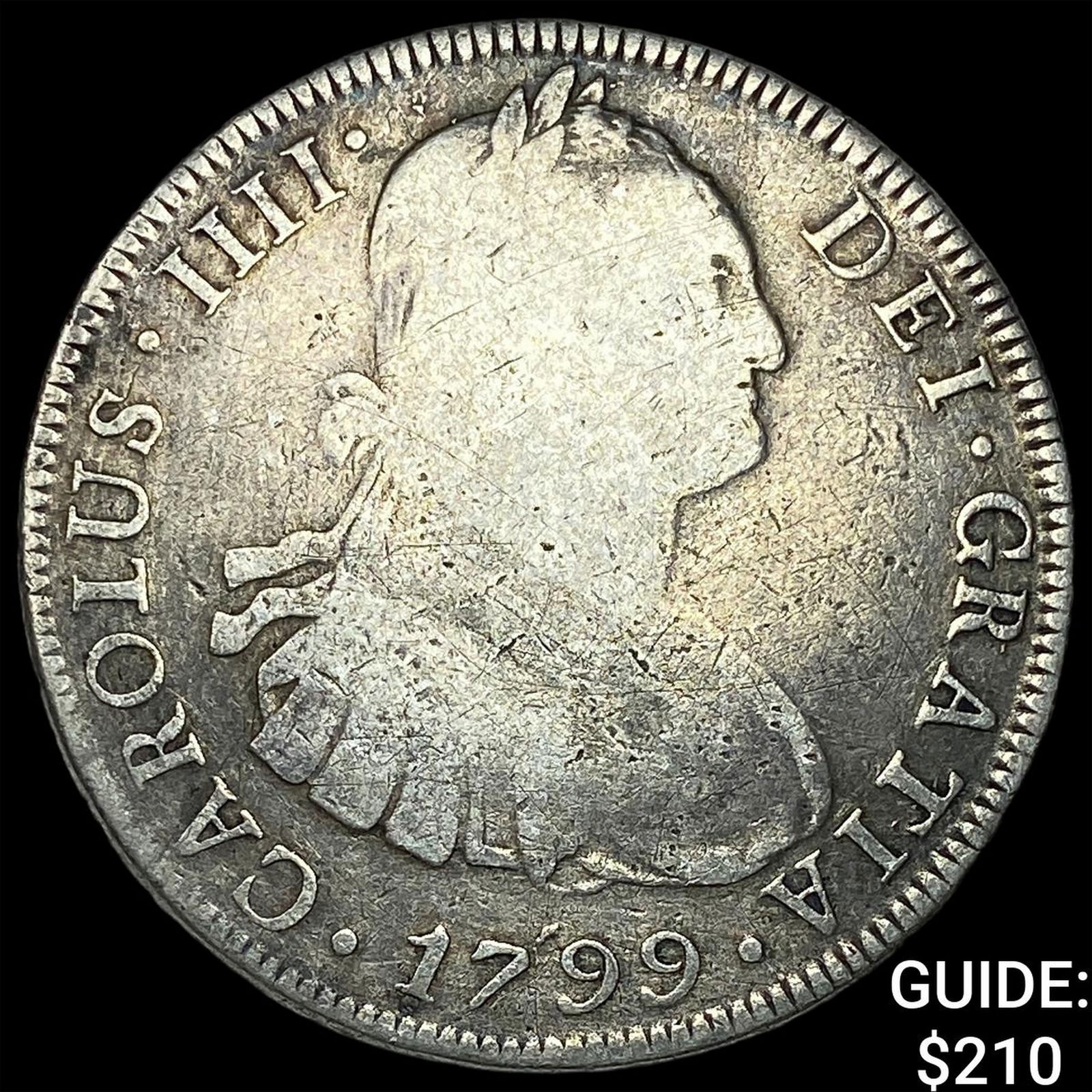 1799 Mexico Silver 8 Reales Chopmarked NEARLY UNCIRCULATED: 1799 Mexico Silver 8 Reales Chopmarked NEARLY UNCIRCULATED