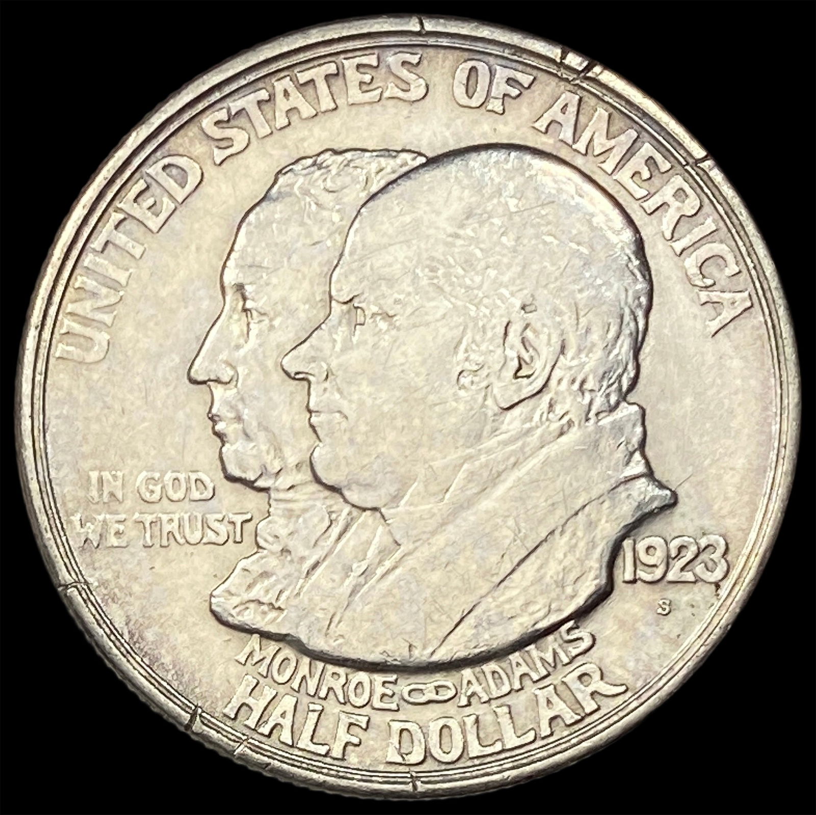 1923-S Silver Monroe Doctrine Centennial Half Dollar CLOSELY UNCIRCULATED: 1923-S Silver Monroe Doctrine Centennial Half Dollar CLOSELY UNCIRCULATED