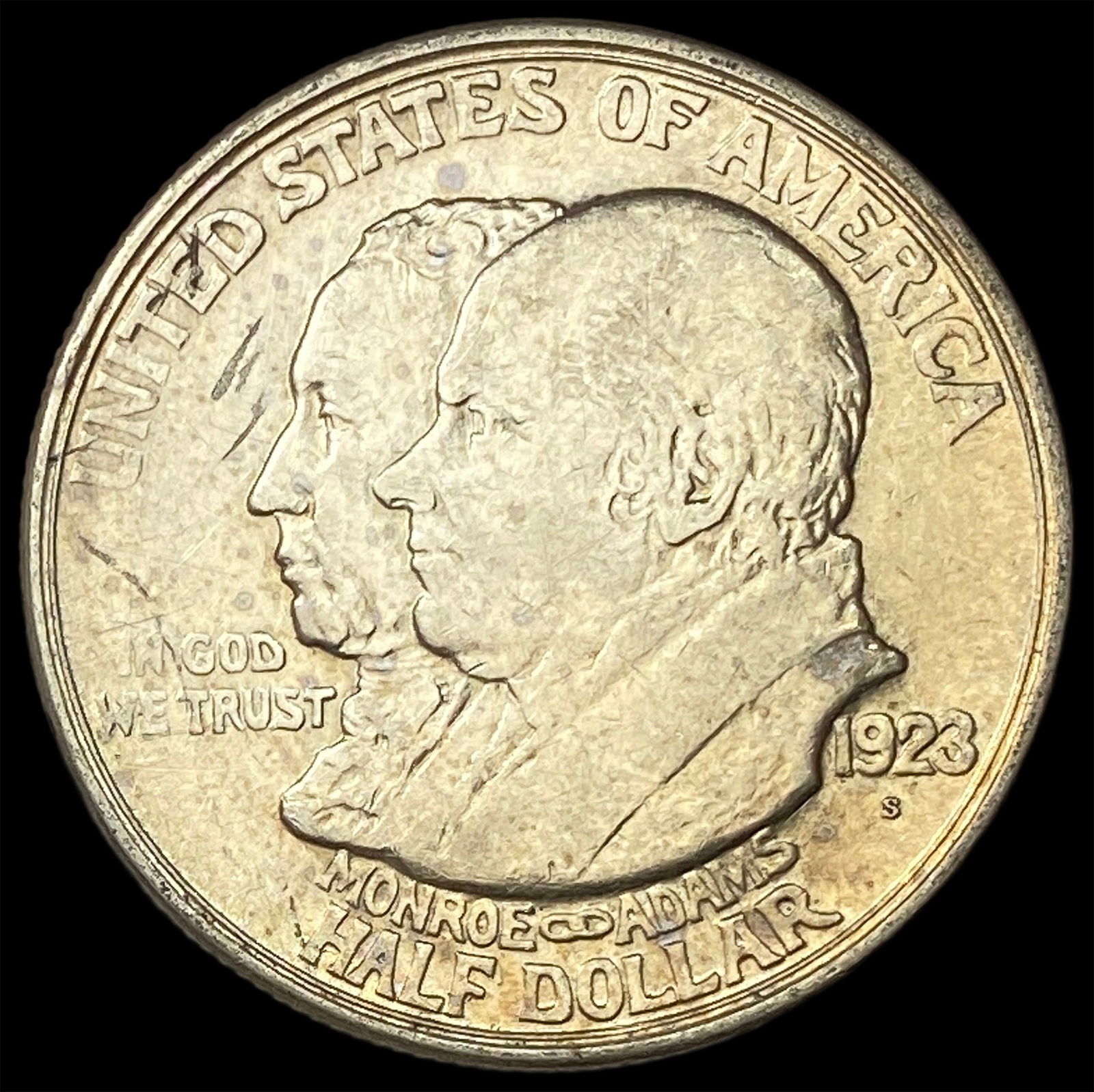 1923-S Silver Monroe Doctrine Centennial Half Dollar CLOSELY UNCIRCULATED: 1923-S Silver Monroe Doctrine Centennial Half Dollar CLOSELY UNCIRCULATED