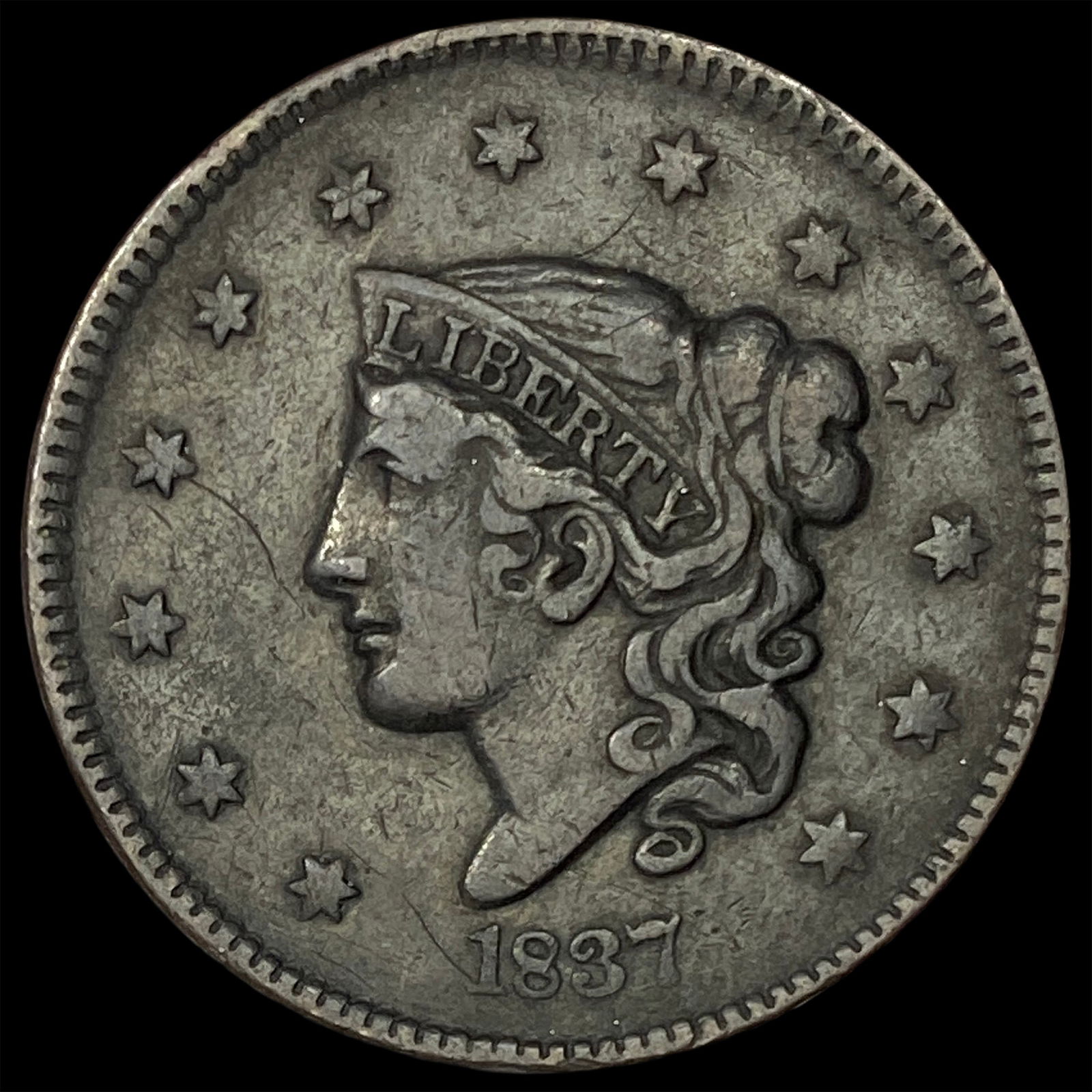 1837 Coronet Head Large Cent NEARLY UNCIRCULATED: 1837 Coronet Head Large Cent NEARLY UNCIRCULATED