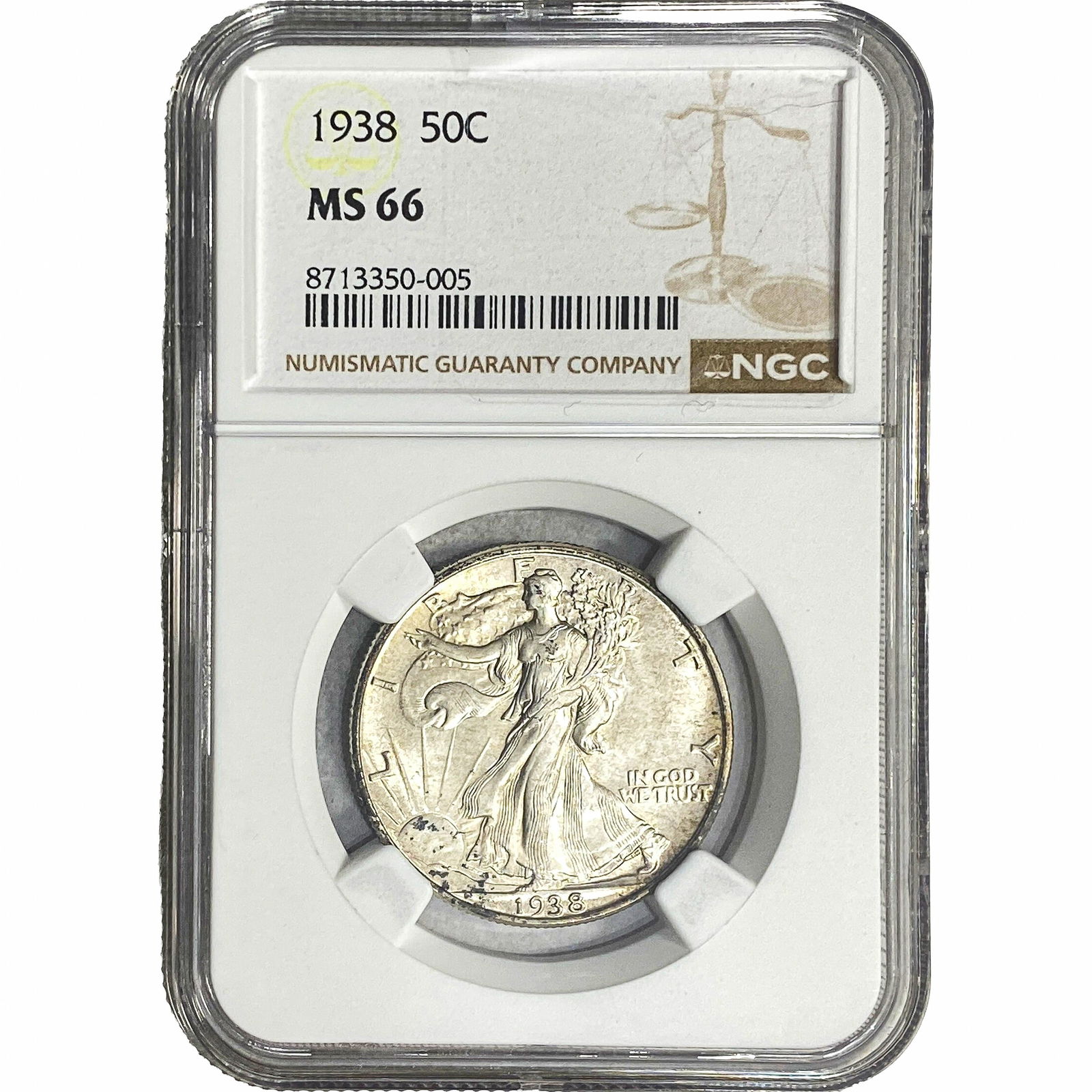 1938 Walking Liberty Half Dollar NGC MS66: 1938 Walking Liberty Half Dollar NGC MS66