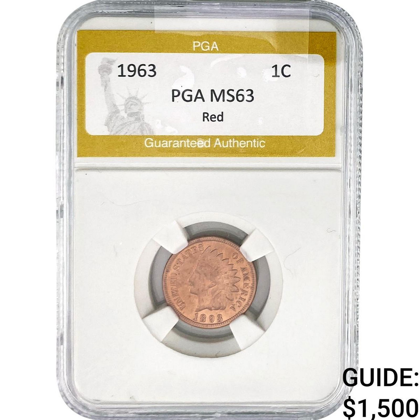 1963 Indian Head Cent PGA MS63 Red: 1963 Indian Head Cent PGA MS63 Red