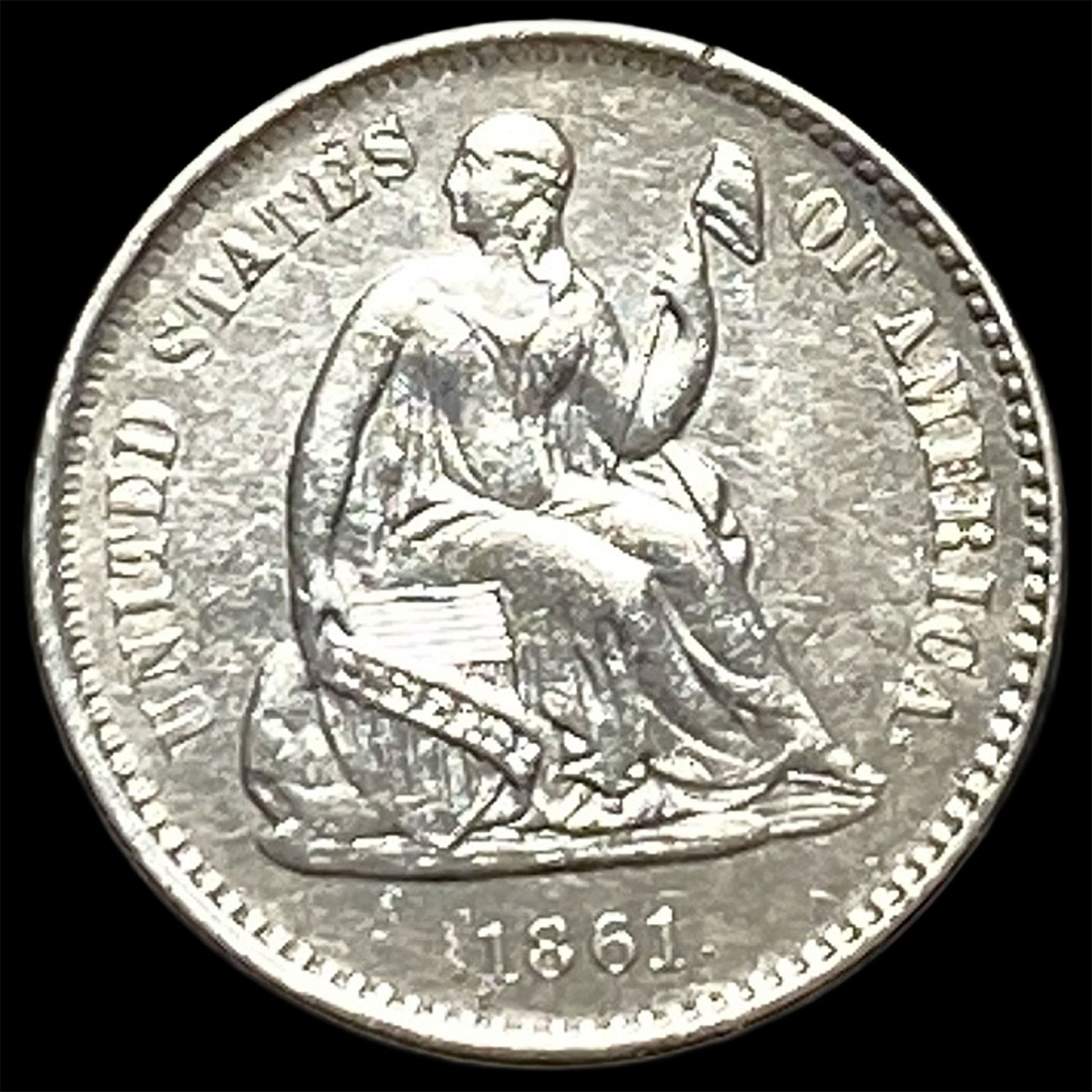 1861 Seated Liberty Silver Half Dime CLOSELY UNCIRCULATED: 1861 Seated Liberty Silver Half Dime CLOSELY UNCIRCULATED