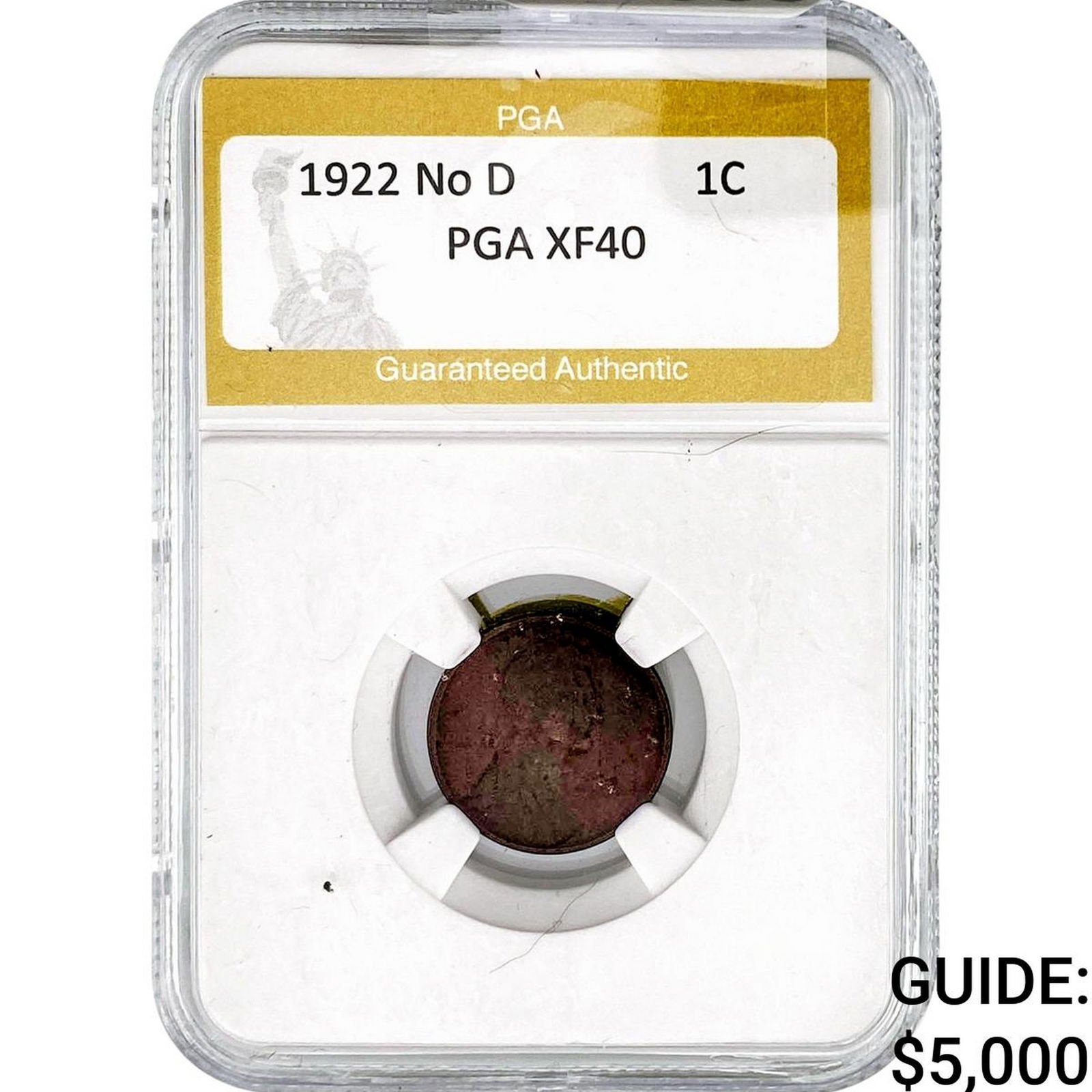 1922 Wheat Cent PGA XF40 No D: 1922 Wheat Cent PGA XF40 No D
