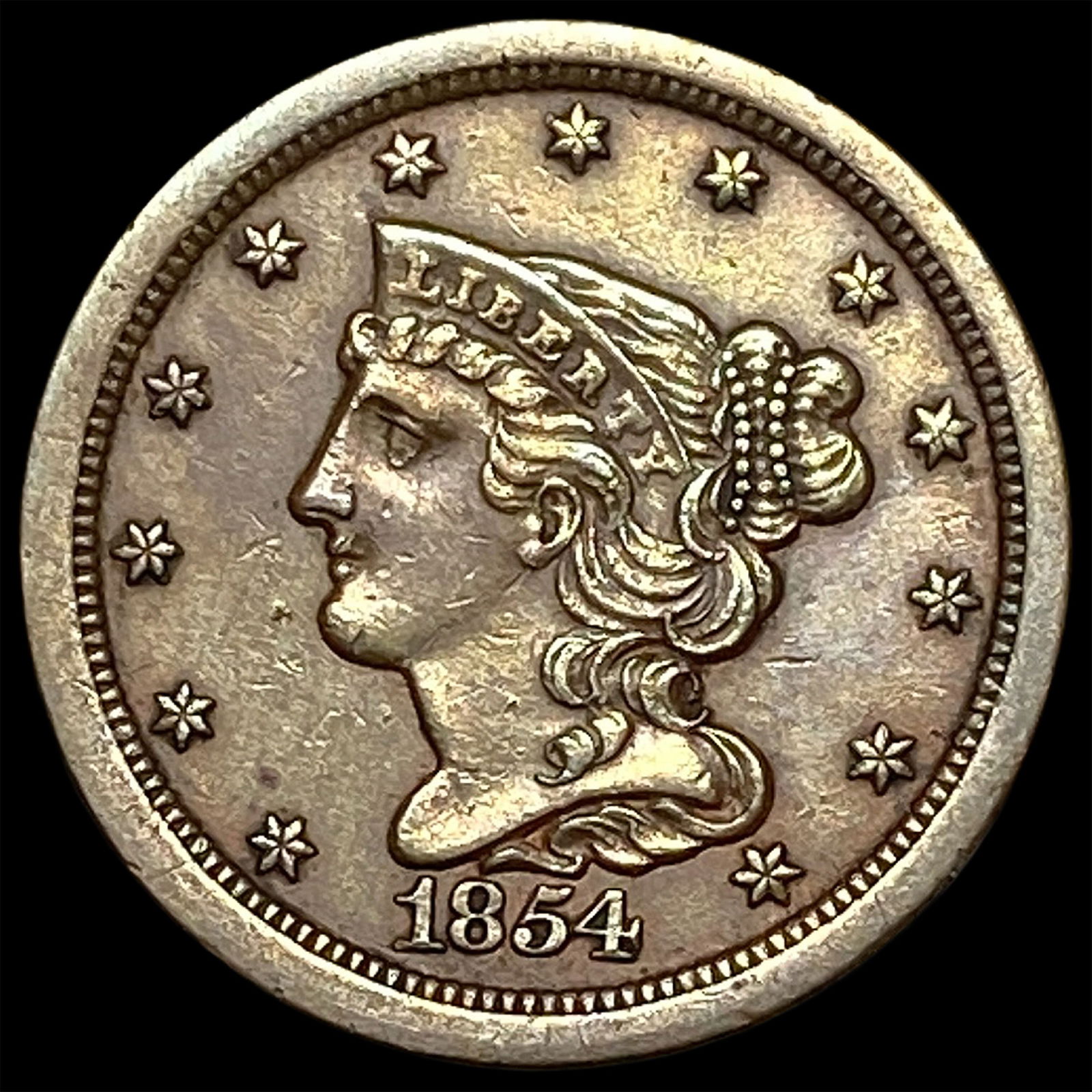 1854 Braided Hair Half Cent CLOSELY UNCIRCULATED (1 of 2)