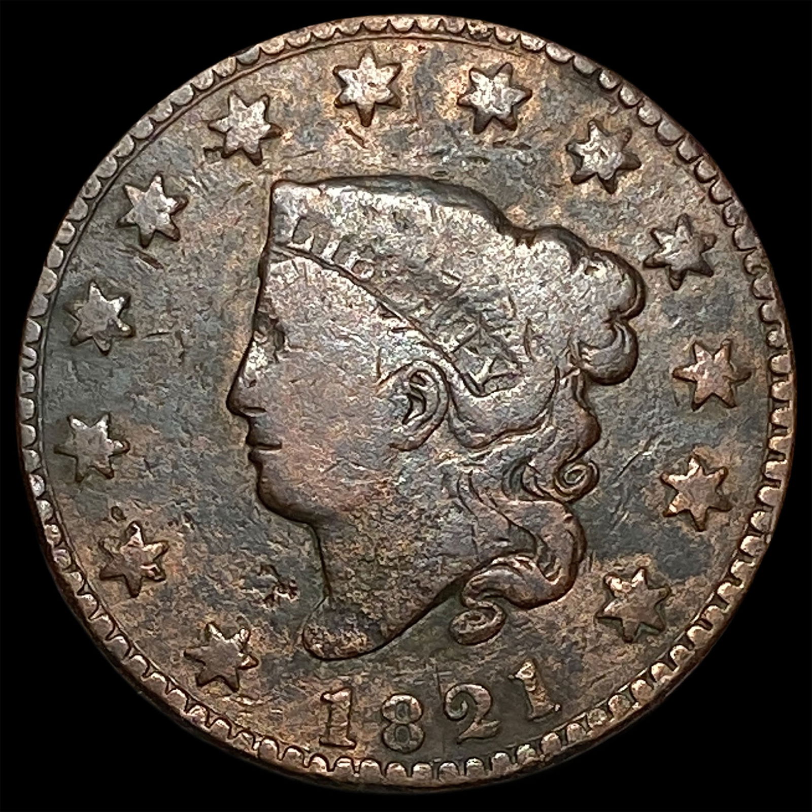 1821 Coronet Head Large Cent NICELY CIRCULATED (1 of 2)