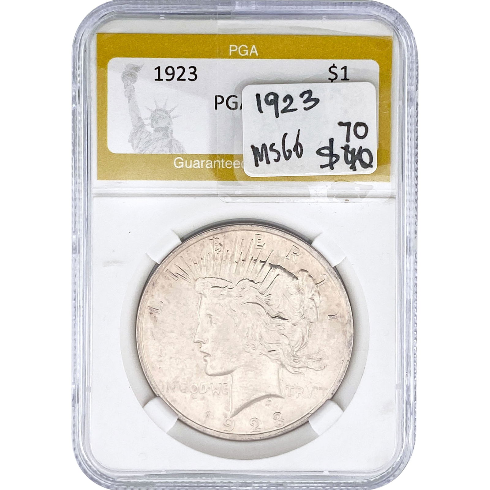 1923 Silver Peace Dollar PGA MS66: 1923 Silver Peace Dollar PGA MS66