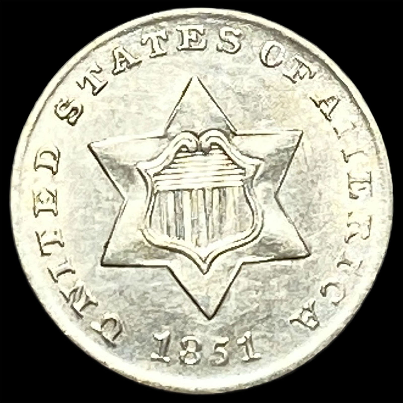 1851 Silver Three-Cent Piece UNCIRCULATED: 1851 Silver Three-Cent Piece UNCIRCULATED