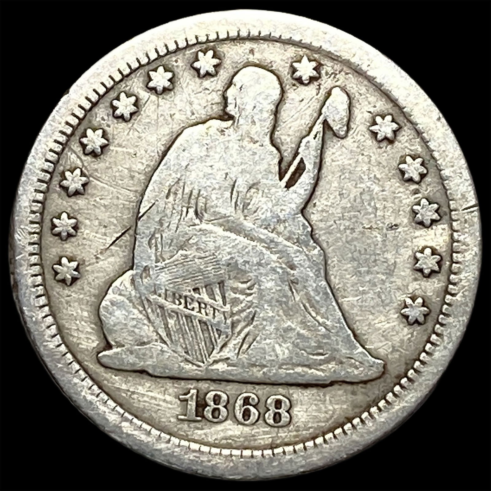 1868-S Silver Seated Liberty Quarter LIGHTLY CIRCULATED: 1868-S Silver Seated Liberty Quarter LIGHTLY CIRCULATED