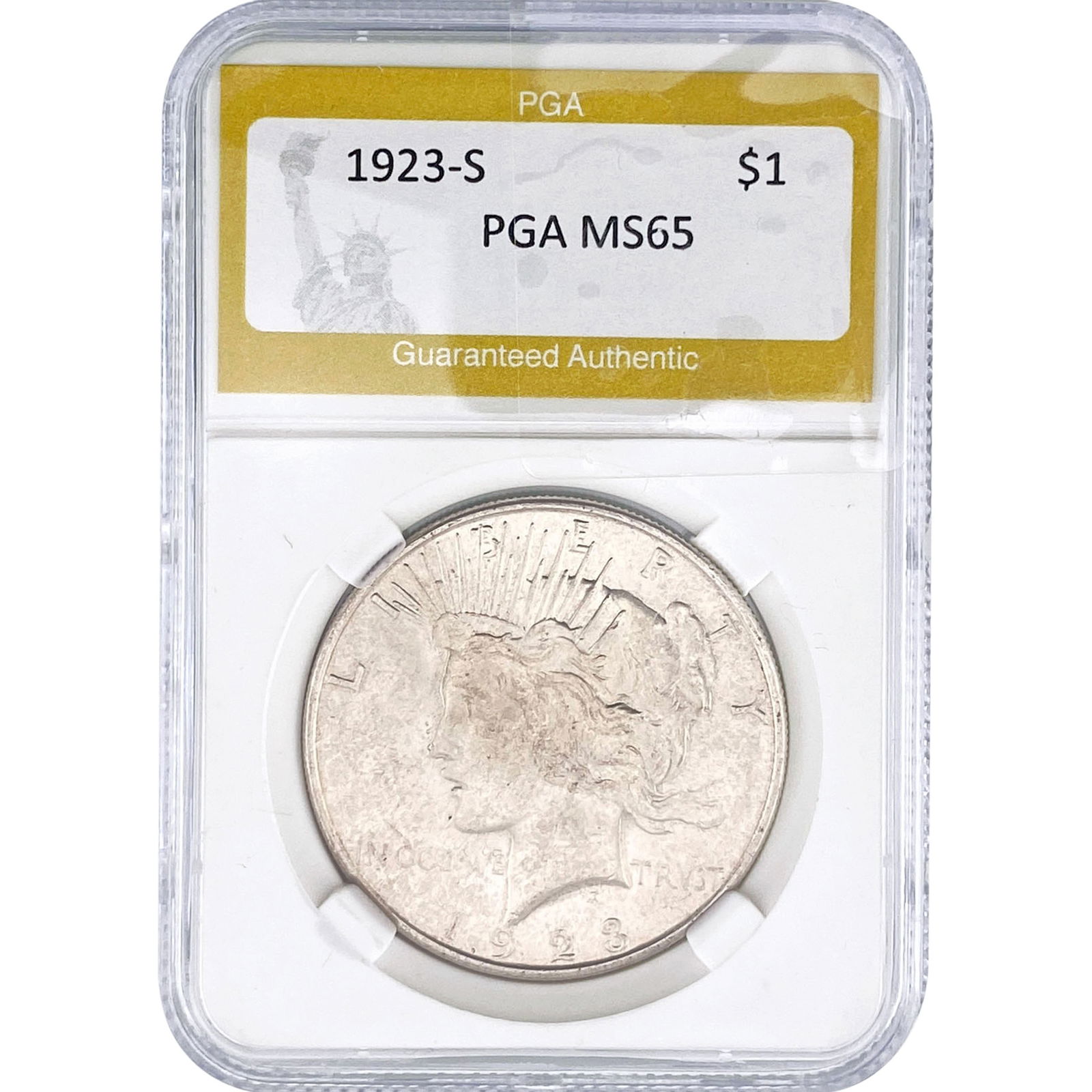 1923-S Silver Peace Dollar PGA MS65: 1923-S Silver Peace Dollar PGA MS65