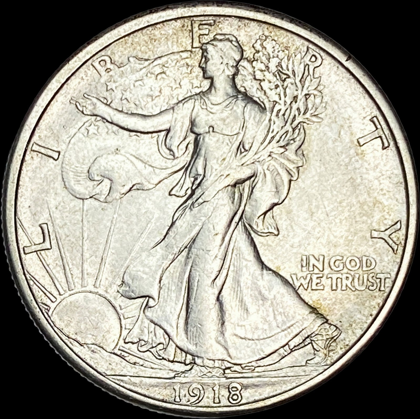 1918-S Silver Walking Liberty Half Dollar CLOSELY UNCIRCULATED: 1918-S Silver Walking Liberty Half Dollar CLOSELY UNCIRCULATED