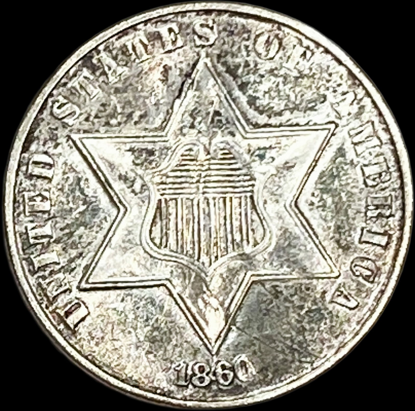 1860 Silver Three-Cent Piece CLOSELY UNCIRCULATED (1 of 2)