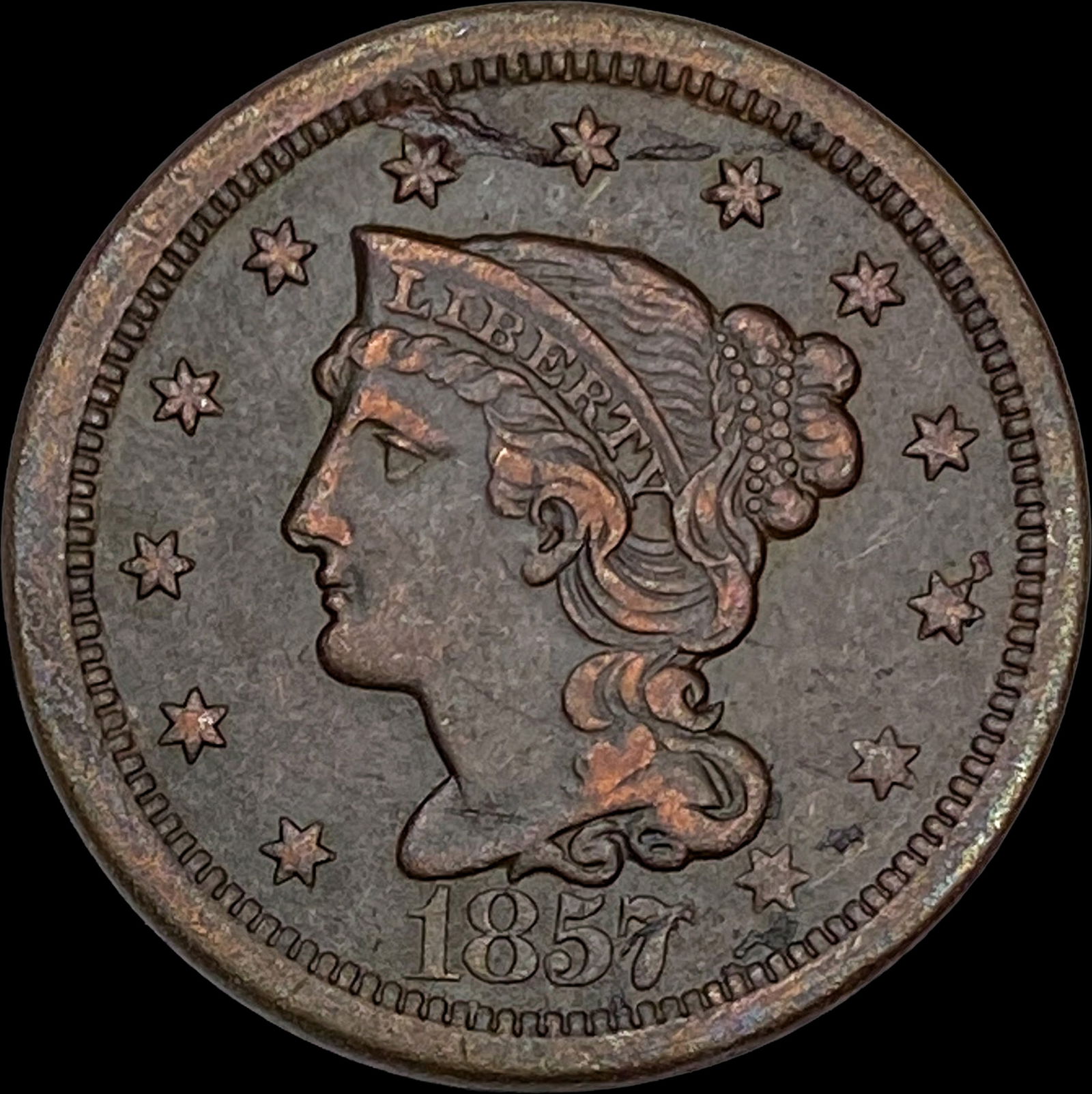 1857 Braided Hair Large Cent NEARLY UNCIRCULATED (1 of 2)