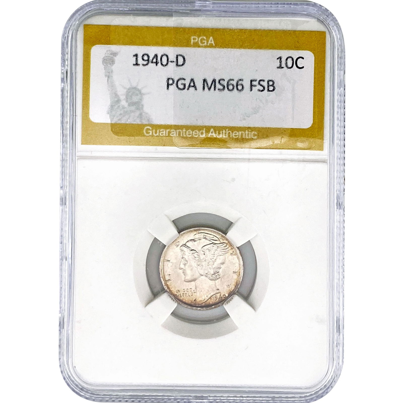 1940-D Mercury Silver Dime PGA MS66 FSB: 1940-D Mercury Silver Dime PGA MS66 FSB