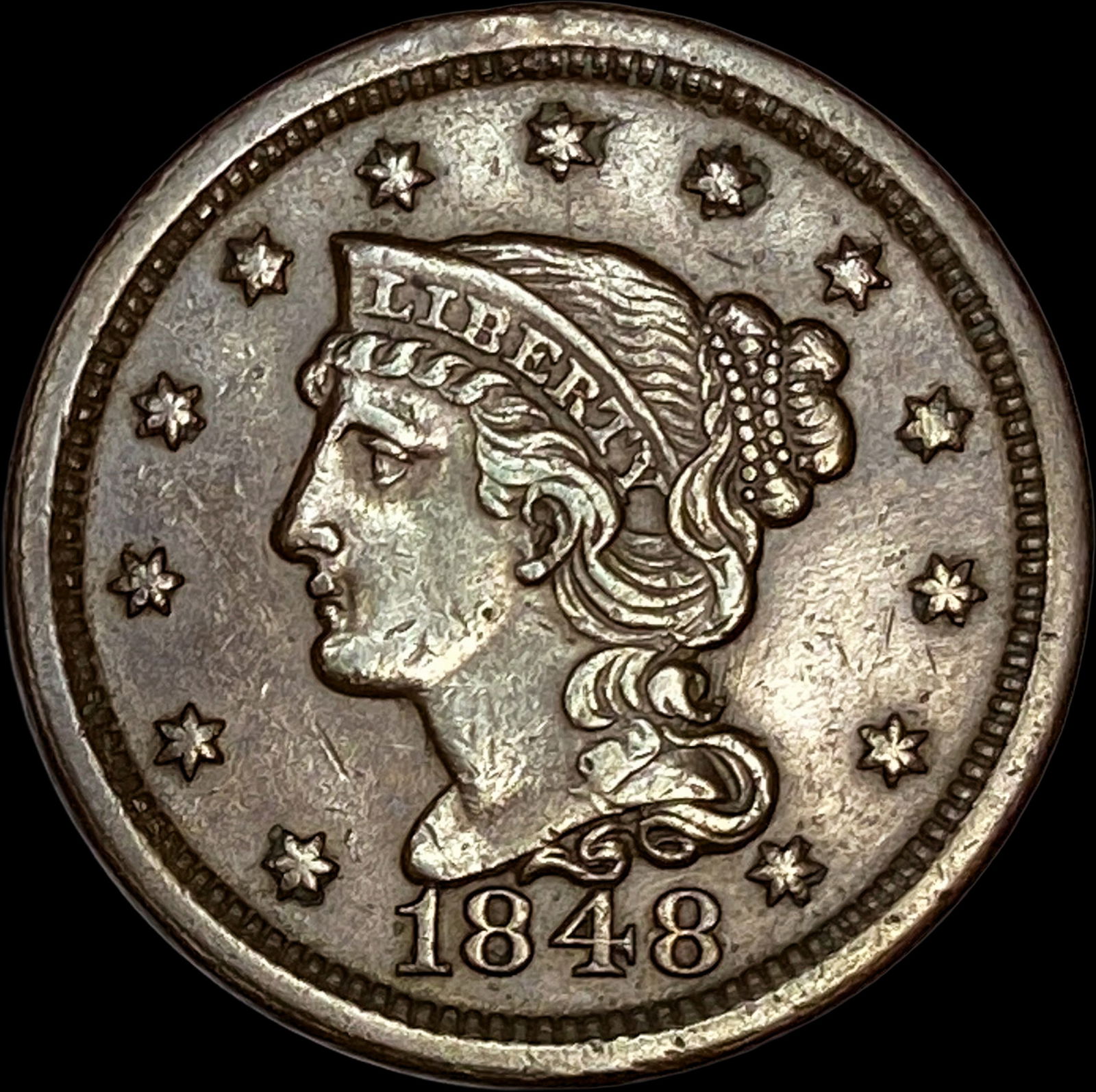 1848 Braided Hair Large Cent CLOSELY UNCIRCULATED: 1848 Braided Hair Large Cent CLOSELY UNCIRCULATED