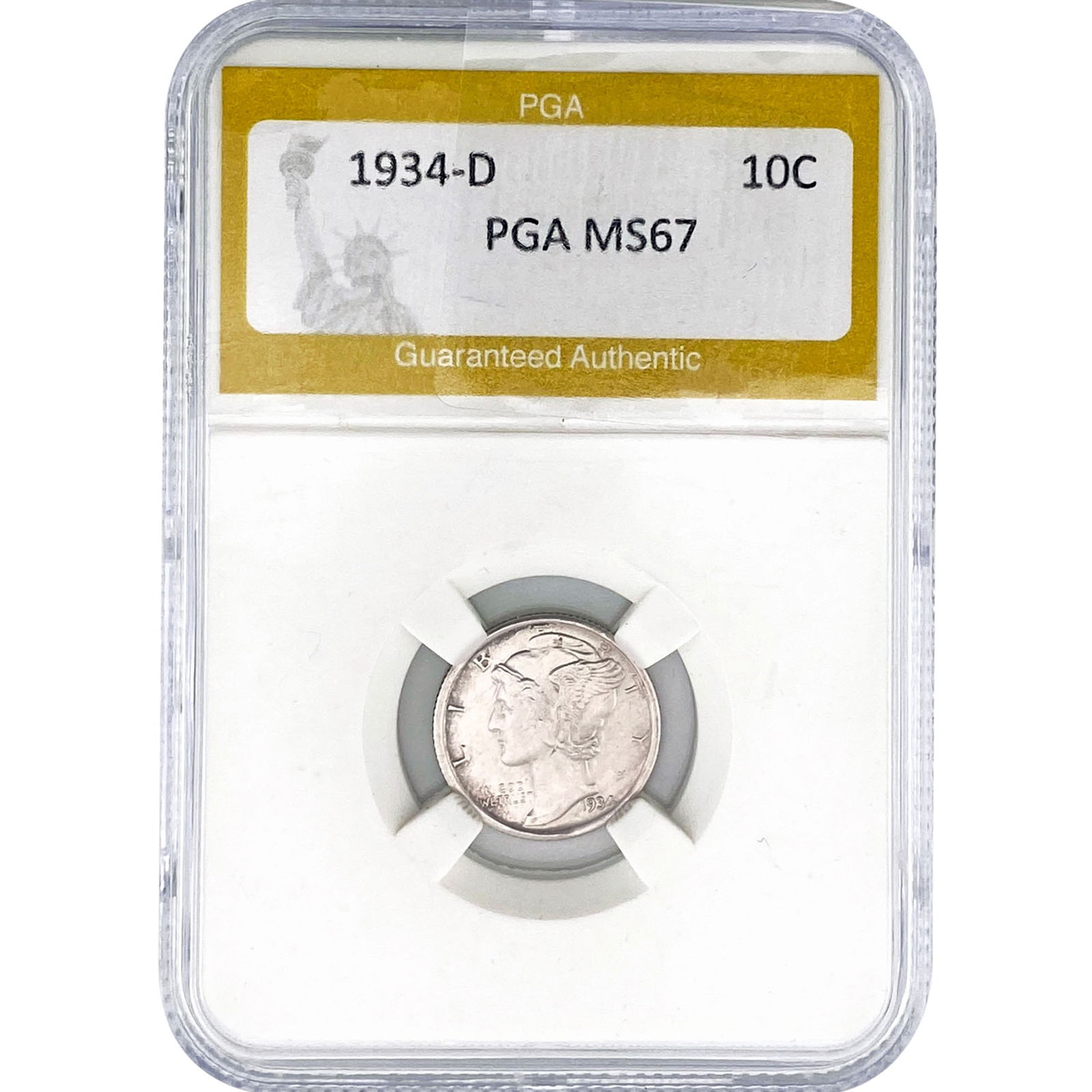 1934-D Mercury Silver Dime PGA MS67: 1934-D Mercury Silver Dime PGA MS67