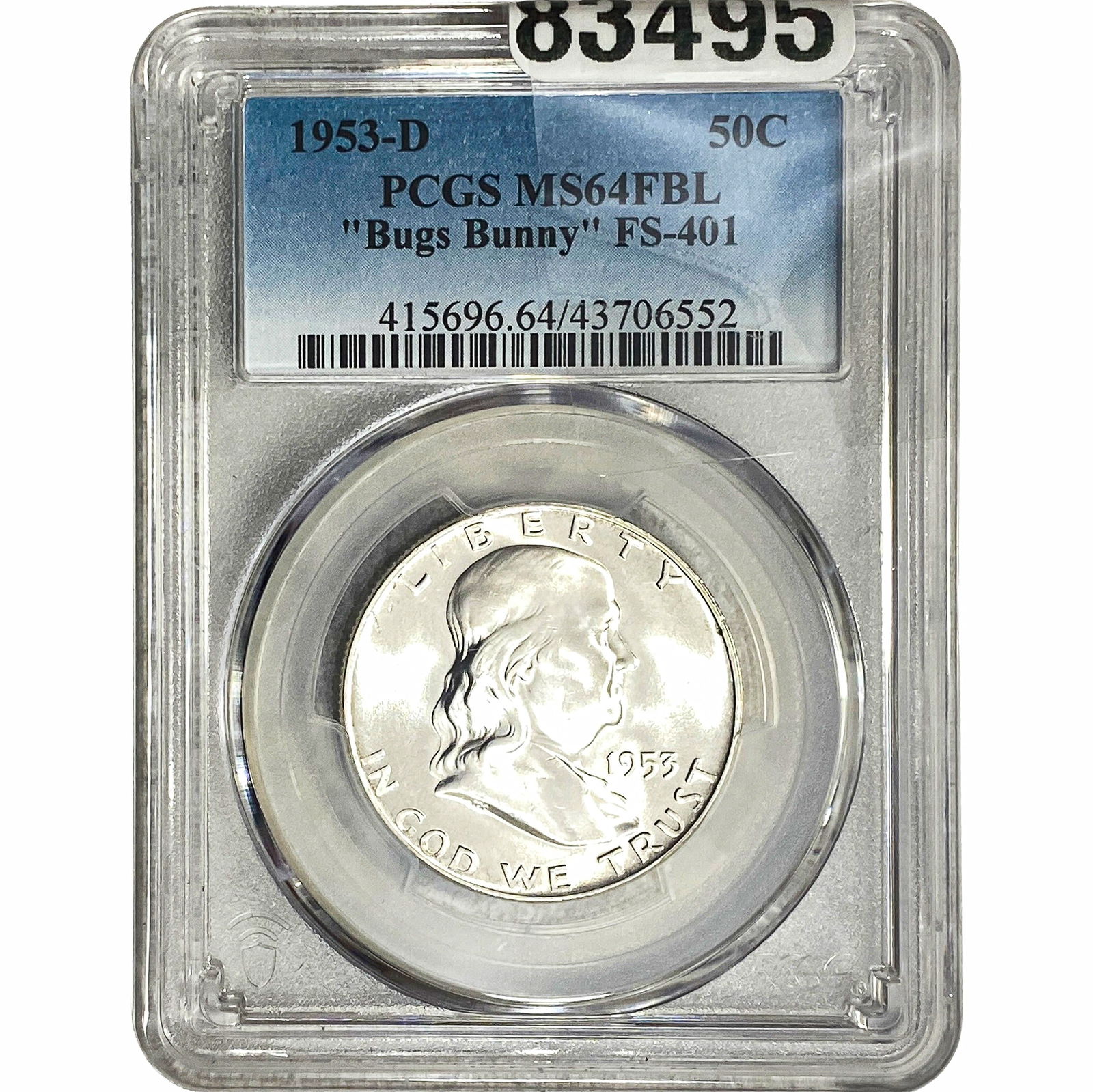1953-D Franklin Half Dollar PCGS MS64 FBL Bugs Bunny: 1953-D Franklin Half Dollar PCGS MS64 FBL Bugs Bunny