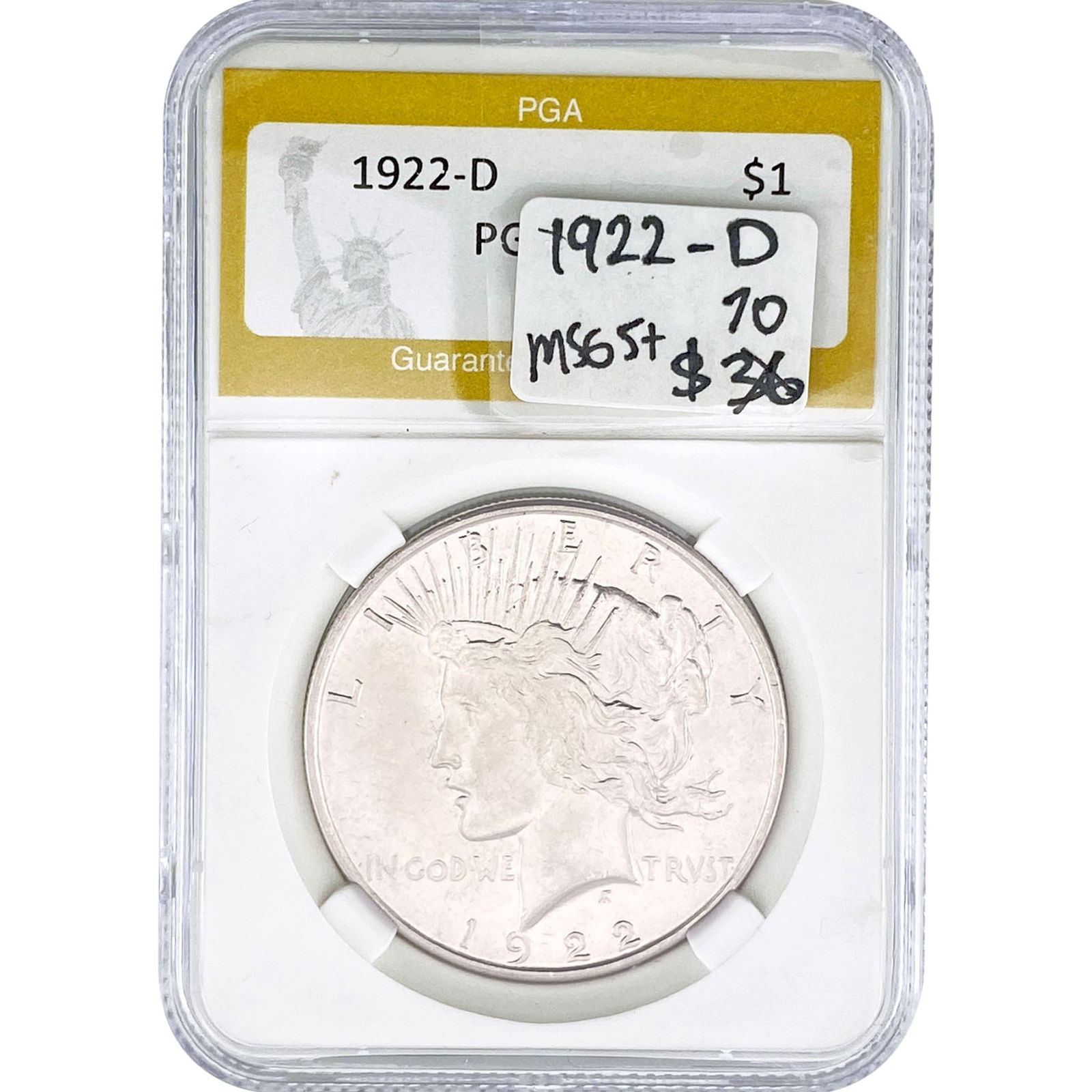 1922-D Silver Peace Dollar PGA MS65+: 1922-D Silver Peace Dollar PGA MS65+