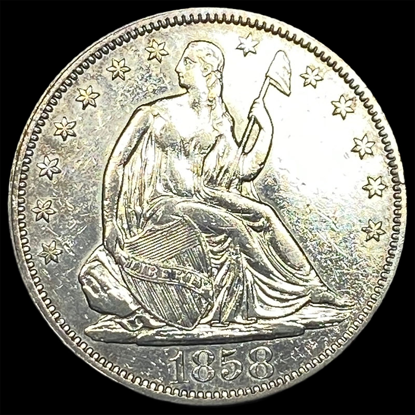 1858 Silver Half Dollar (Seated Liberty) CLOSELY UNCIRCULATED: 1858 Silver Half Dollar (Seated Liberty) CLOSELY UNCIRCULATED