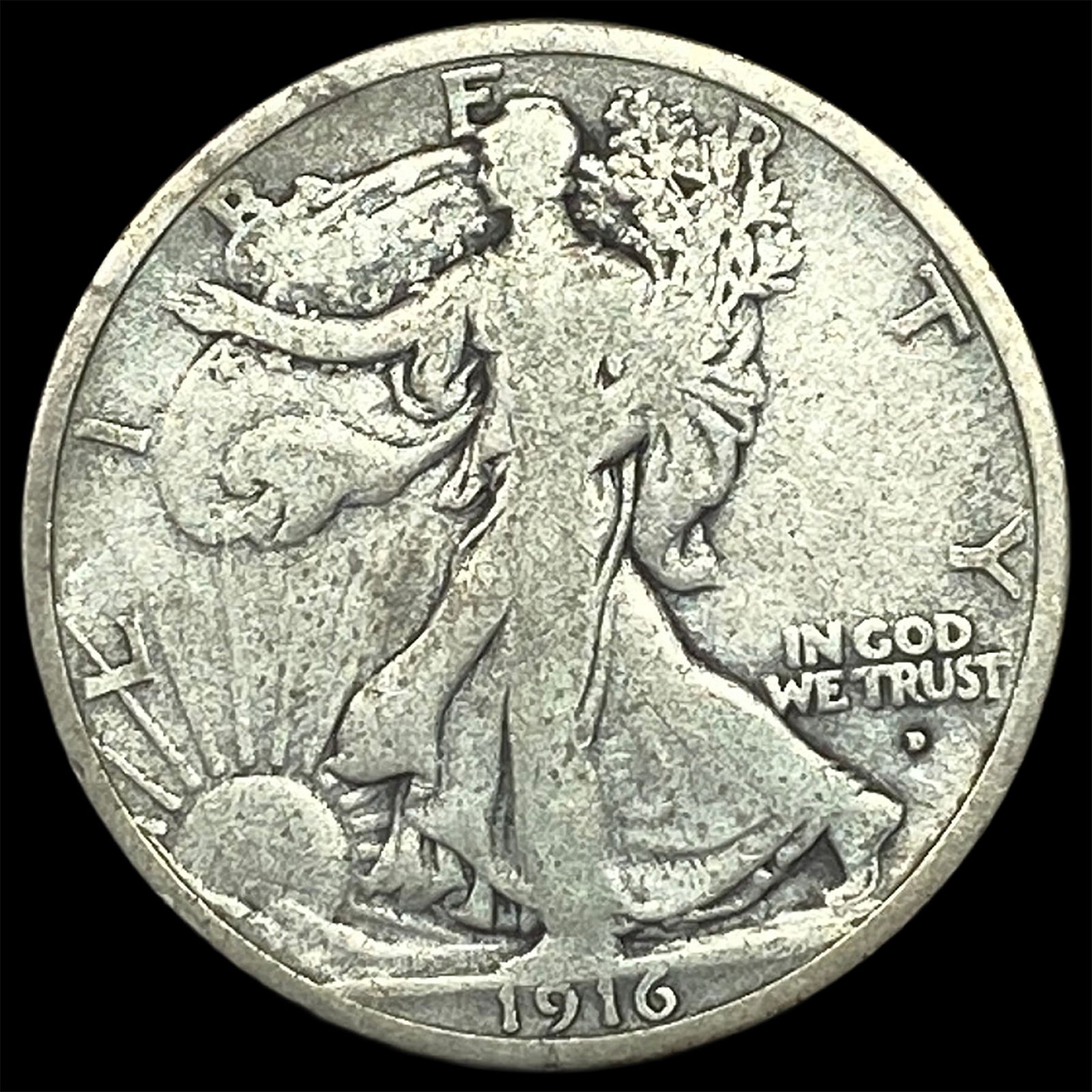 1916-D Silver Walking Liberty Half Dollar NICELY CIRCULATED: 1916-D Silver Walking Liberty Half Dollar NICELY CIRCULATED