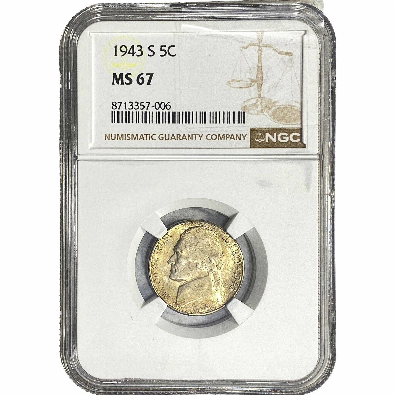 1943-S Jefferson Nickel NGC MS67: 1943-S Jefferson Nickel NGC MS67