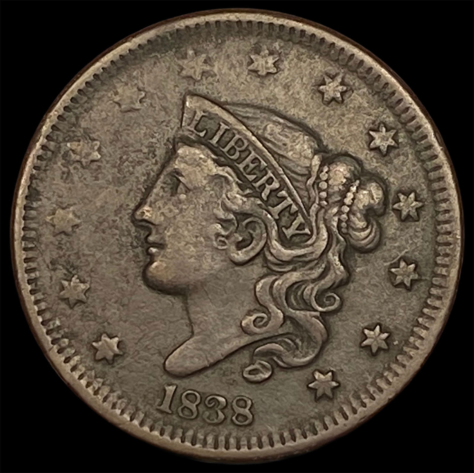 1838 Coronet Head Large Cent NEARLY UNCIRCULATED: 1838 Coronet Head Large Cent NEARLY UNCIRCULATED