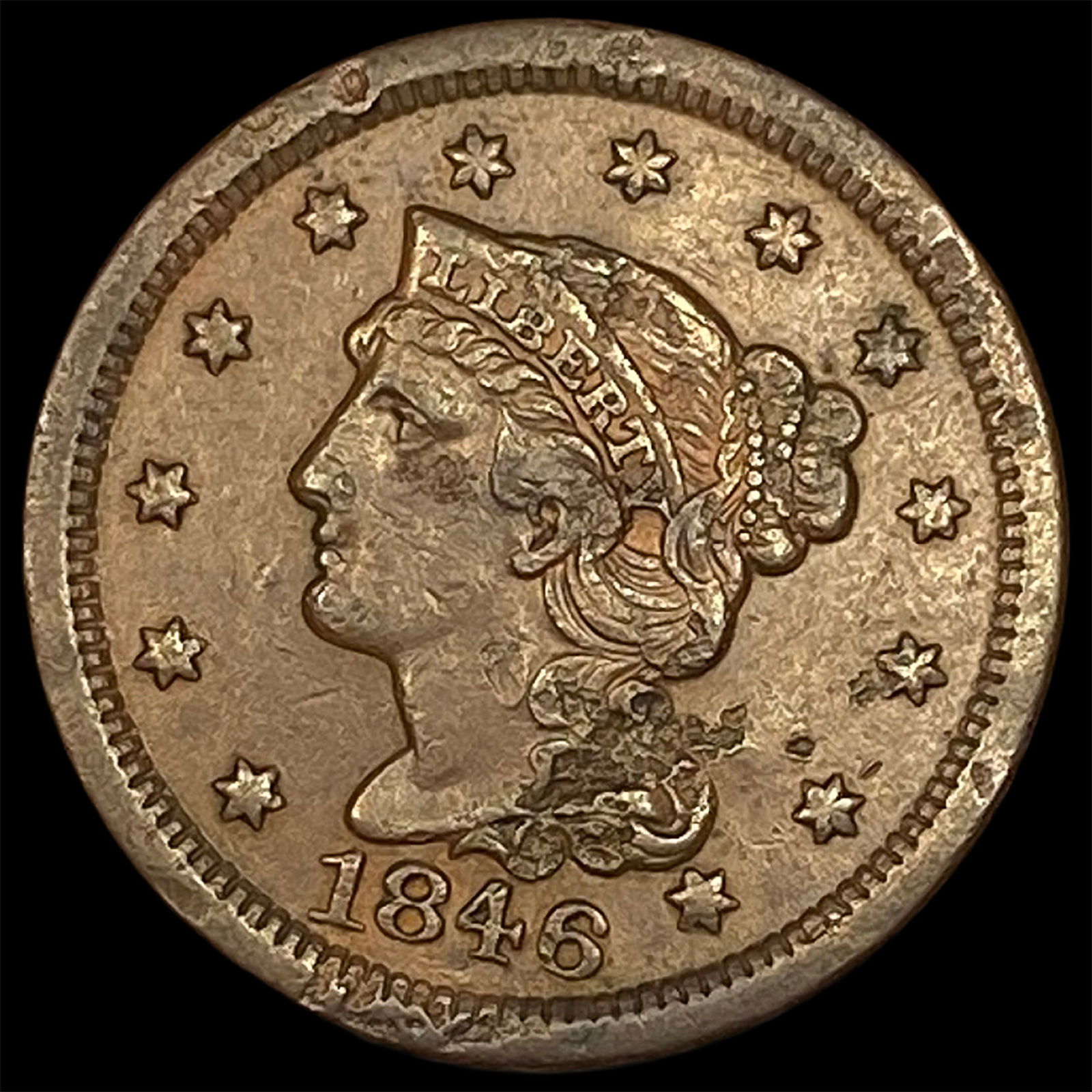 1846 Braided Hair Large Cent NEARLY UNCIRCULATED: 1846 Braided Hair Large Cent NEARLY UNCIRCULATED