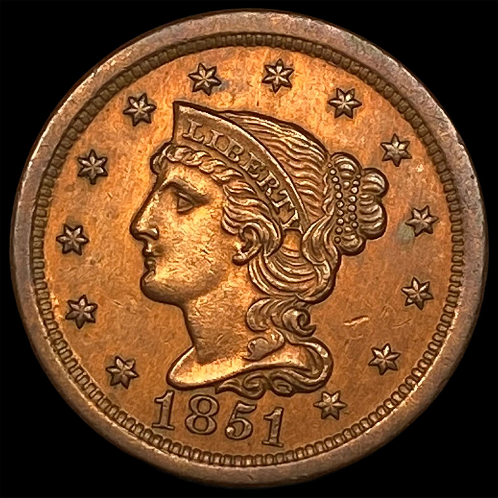 1851 Braided Hair Large Cent ABOUT UNCIRCULATED (1 of 2)