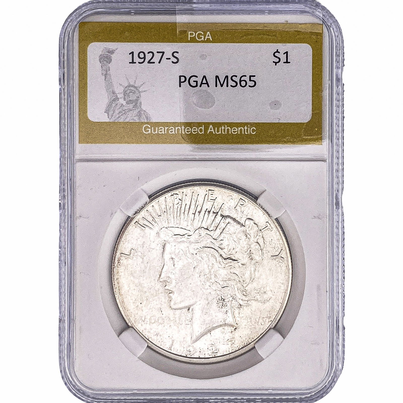 1927-S Silver Peace Dollar PGA MS65: 1927-S Silver Peace Dollar PGA MS65