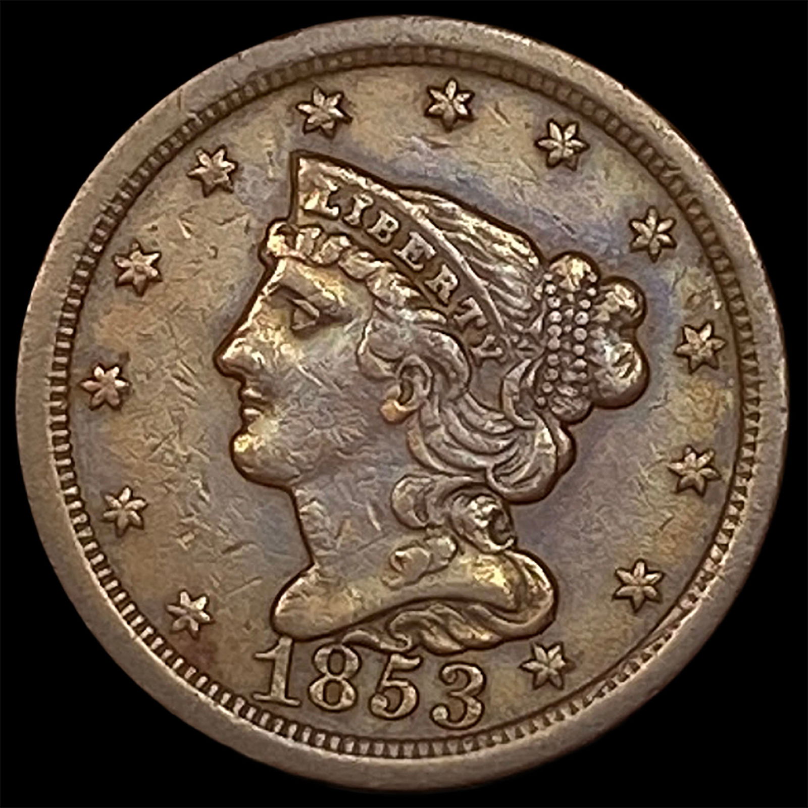 1853 Braided Hair Half Cent CLOSELY UNCIRCULATED (1 of 2)