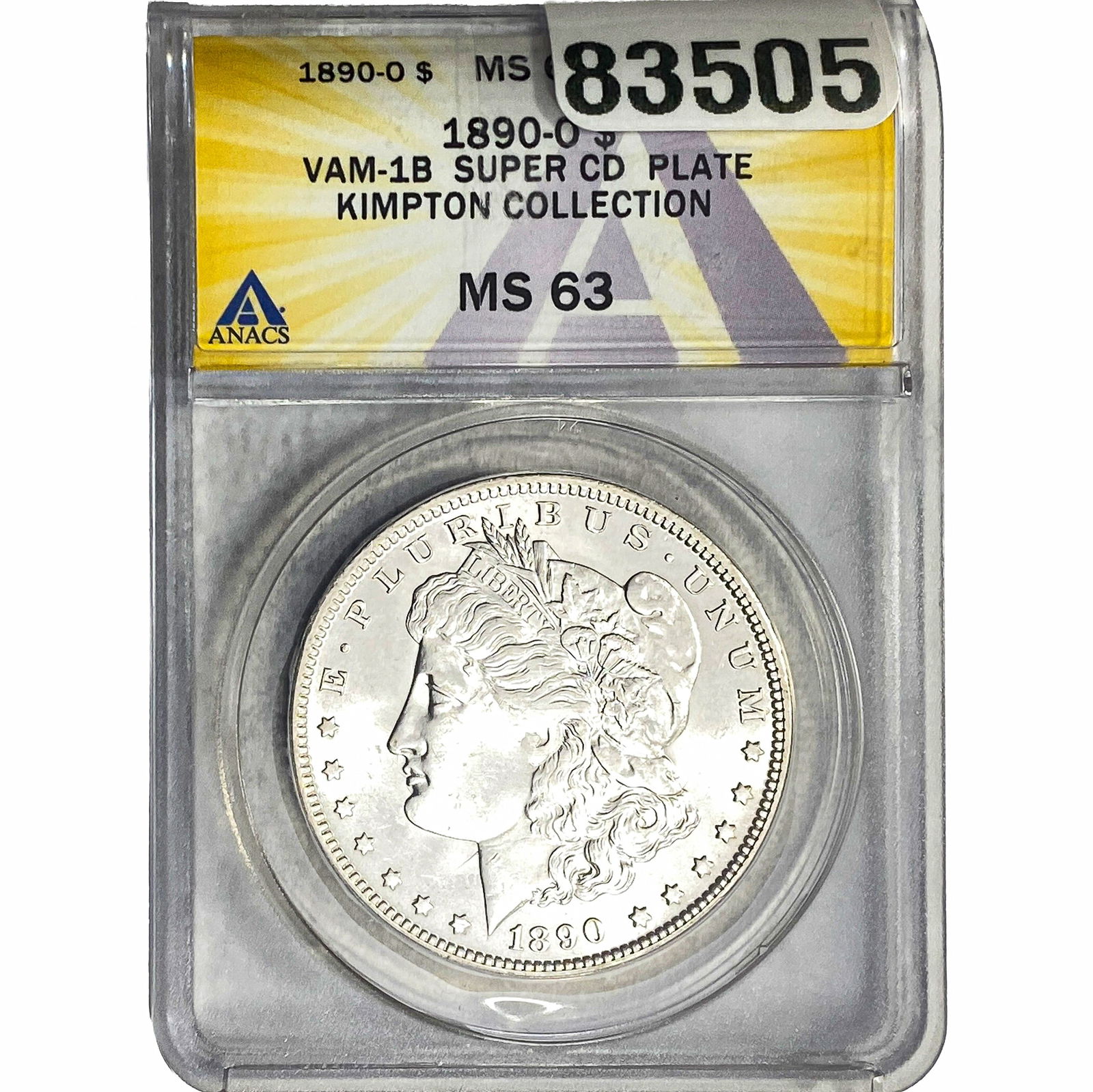 1890-O Morgan Silver Dollar ANACS MS63 VAM-1B: 1890-O Morgan Silver Dollar ANACS MS63 VAM-1B
