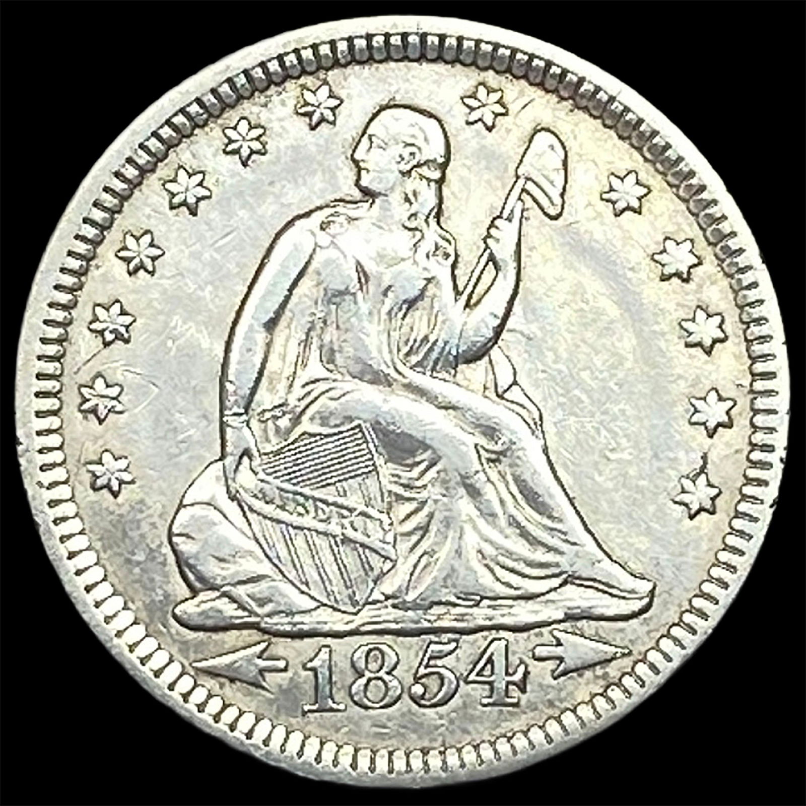 1854 Arrows Silver Quarter Dollar CLOSELY UNCIRCULATED: 1854 Arrows Silver Quarter Dollar CLOSELY UNCIRCULATED