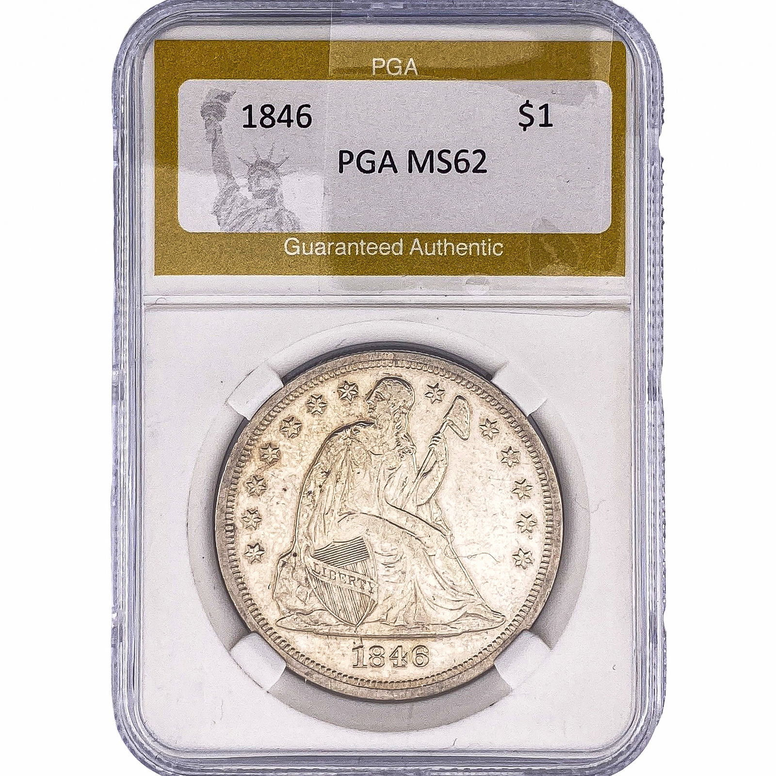 1846 Seated Liberty Dollar PGA MS62: 1846 Seated Liberty Dollar PGA MS62