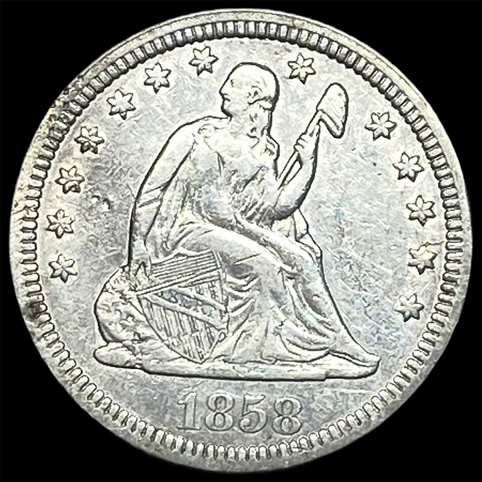 1858 Seated Liberty Silver Quarter NEARLY UNCIRCULATED: 1858 Seated Liberty Silver Quarter NEARLY UNCIRCULATED