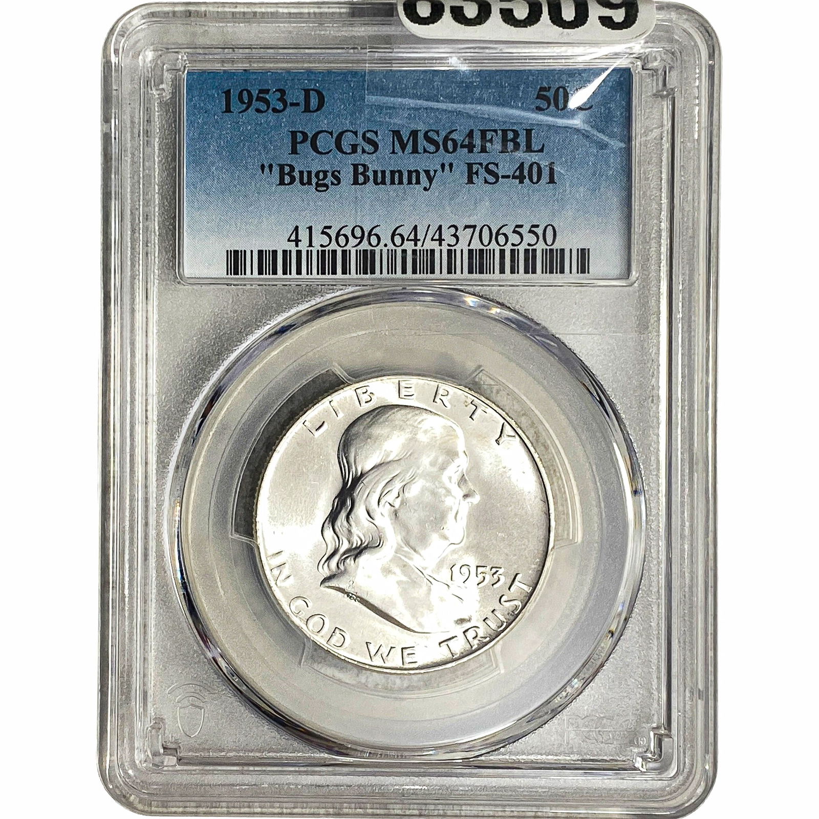 1953-D Franklin Half Dollar PCGS MS64 FBL Bugs Bunny: 1953-D Franklin Half Dollar PCGS MS64 FBL Bugs Bunny